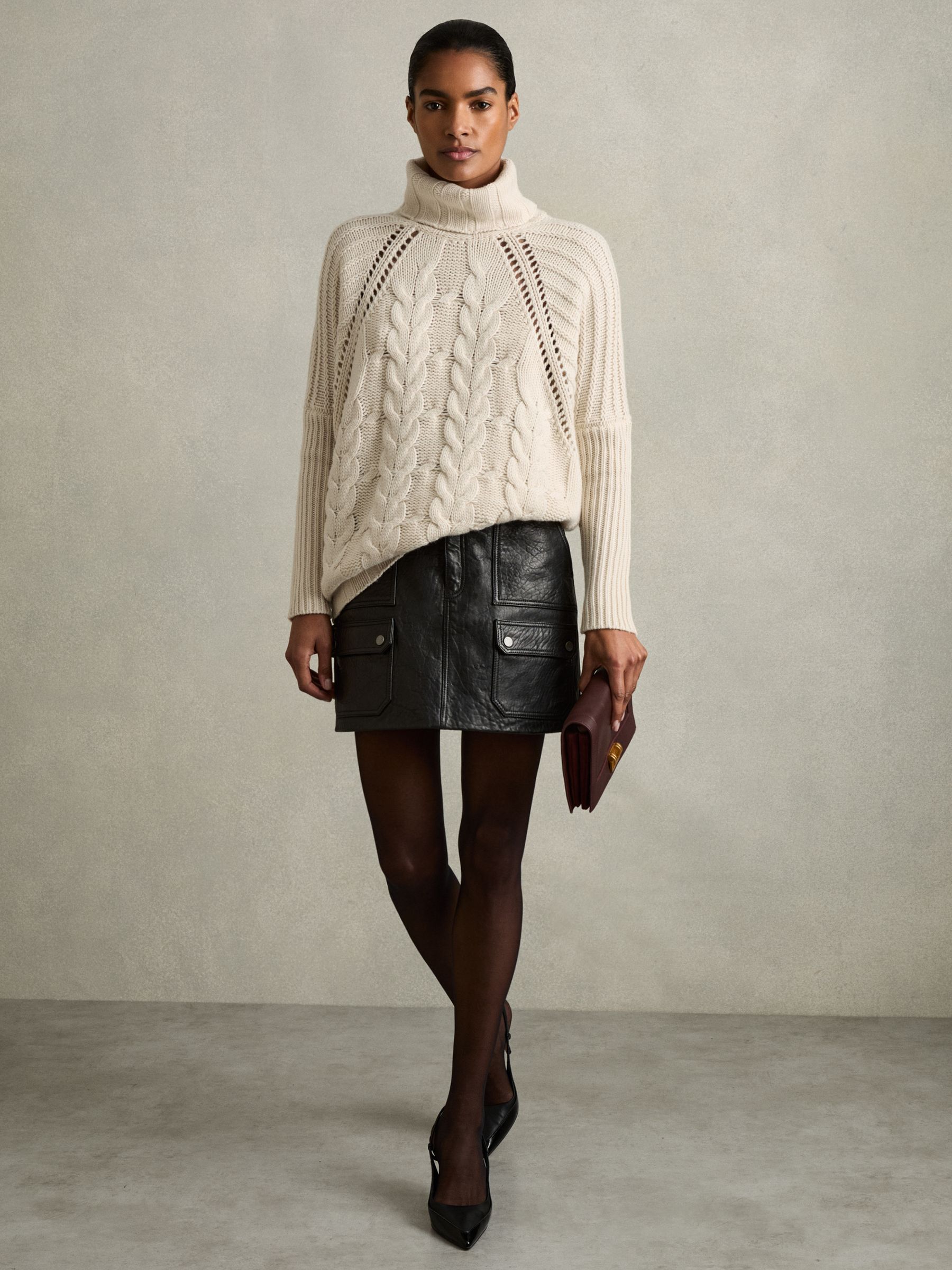 Reiss Wool-Cashmere Chunky Cable-Knit Jumper in Cream | REISS