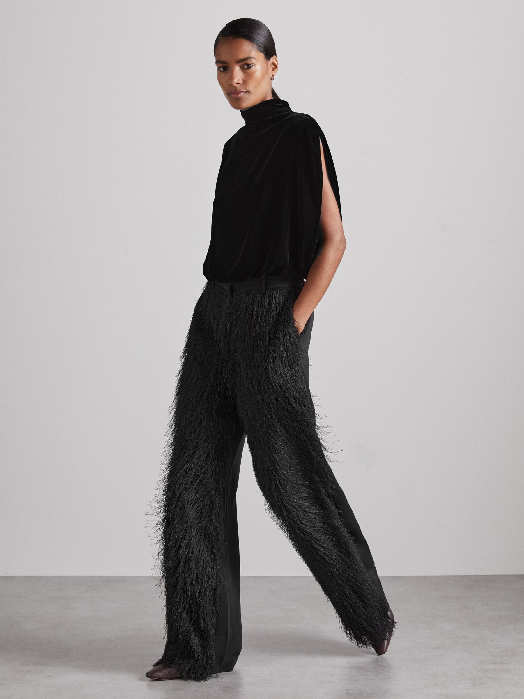 Atelier Velvet Draped Sleeveless Bodysuit in Black - Image 1 of 6