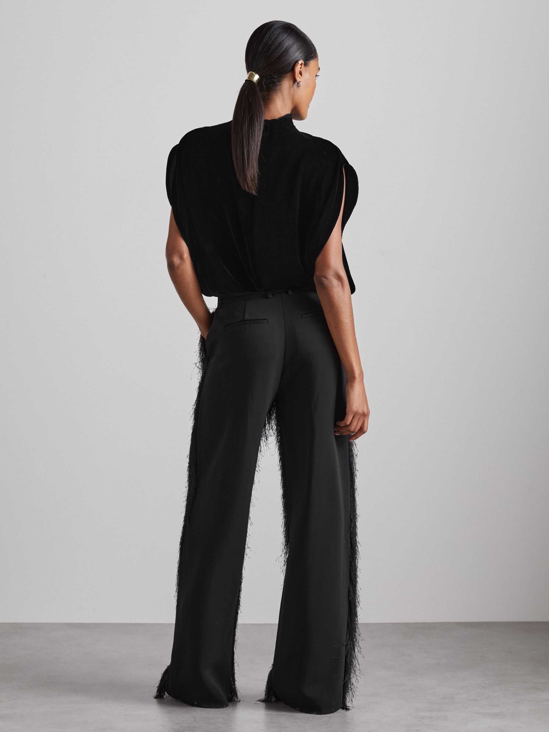 Atelier Velvet Draped Sleeveless Bodysuit in Black - Image 2 of 6