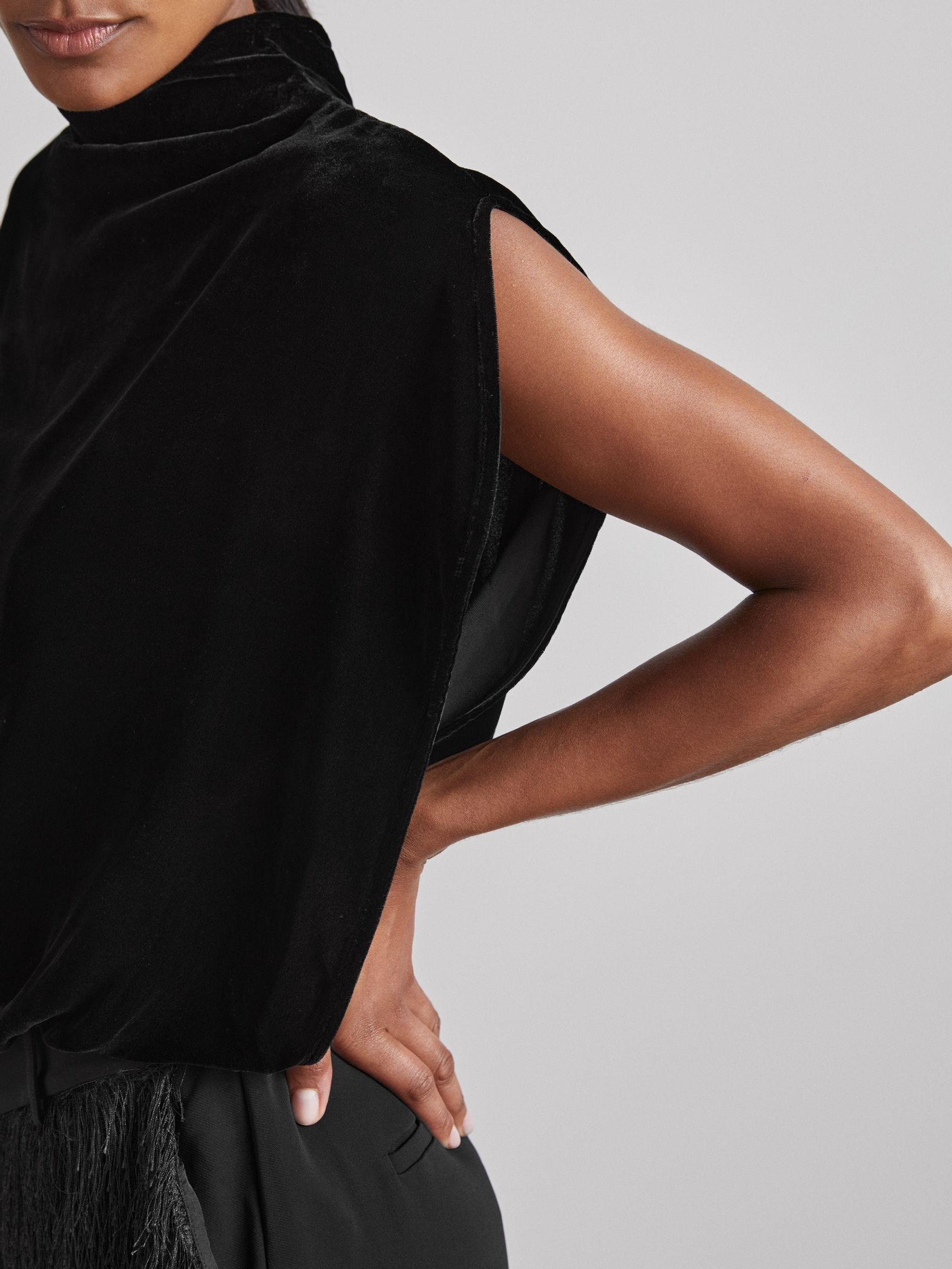 Atelier Velvet Draped Sleeveless Bodysuit in Black - Image 3 of 6