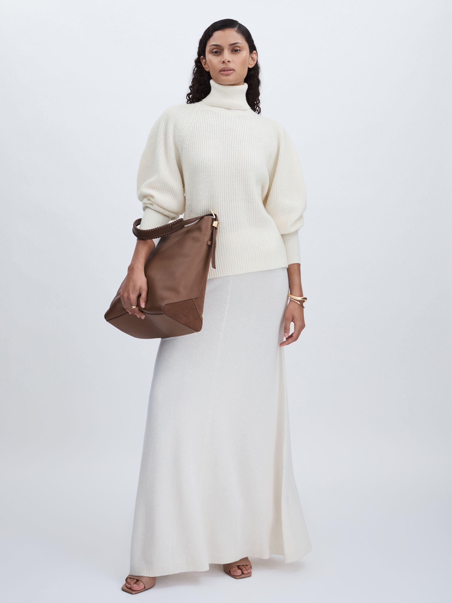 Wool Cashmere Roll Neck Jumper in Cream - Image 3 of 6