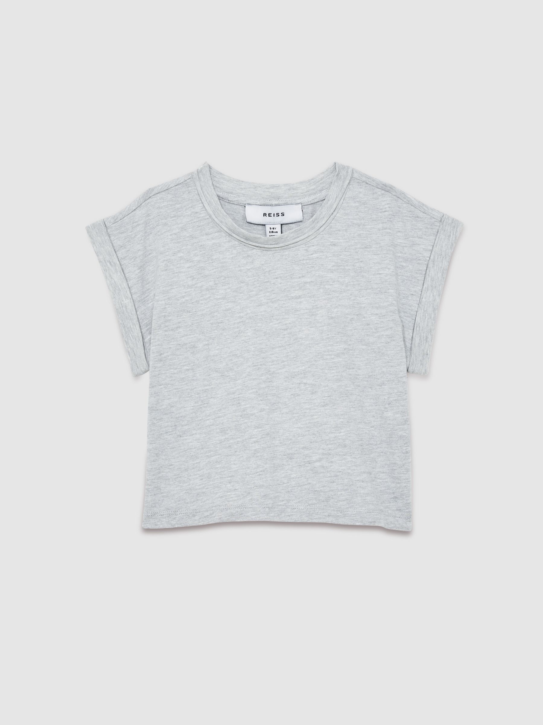 9-13 yrs Cotton-Jersey Cropped T-Shirt in Grey - Image 2 of 4