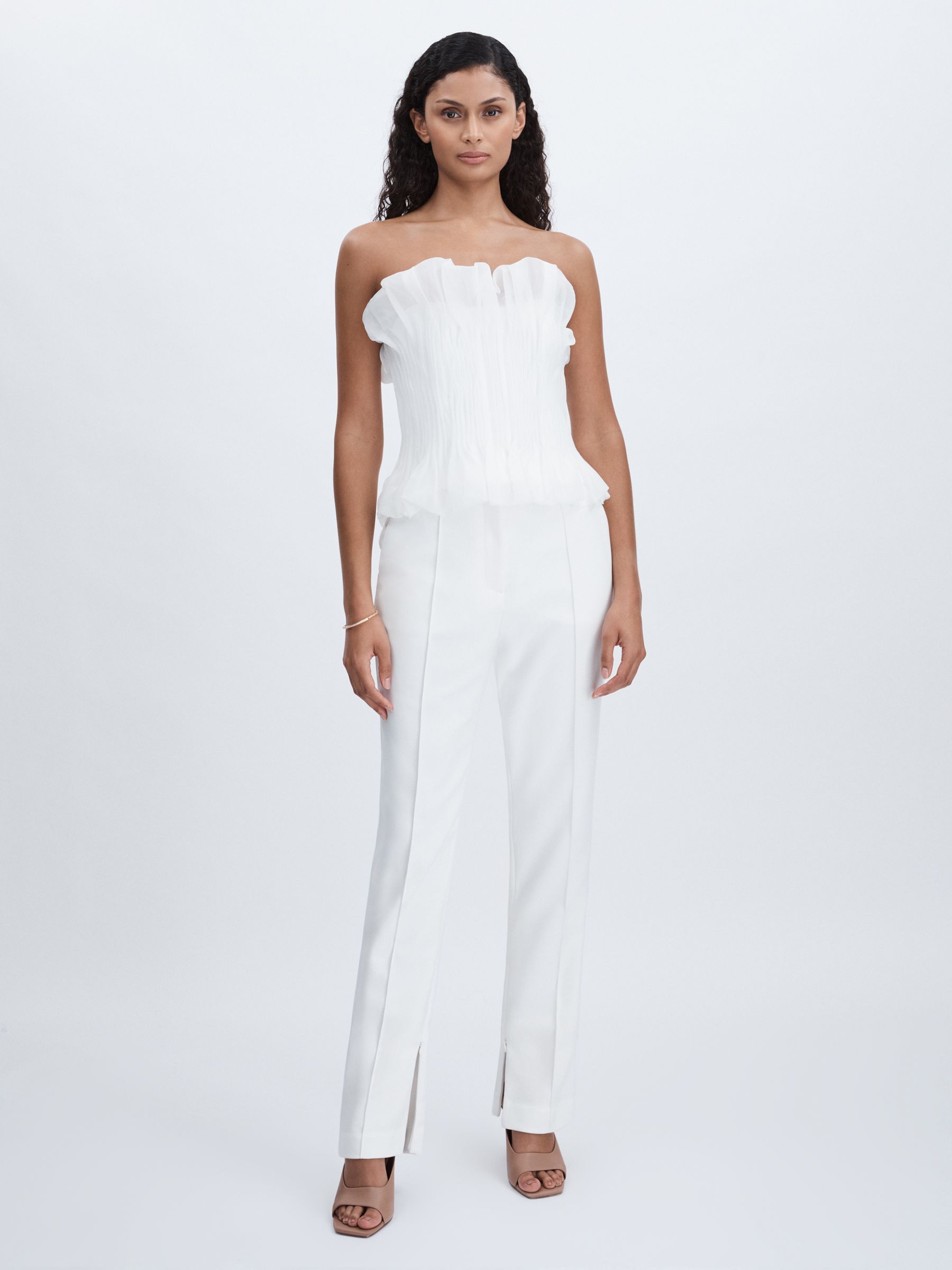 Acler Organza Pintuck Strapless Top in Ivory - Image 3 of 7