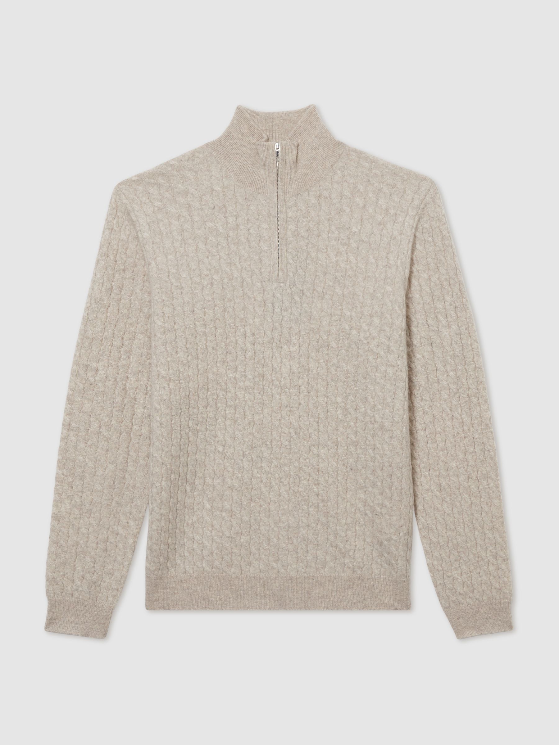 Atelier Cabled-Cashmere Zip-Neck Jumper in Oatmeal Melange - Image 2 of 6