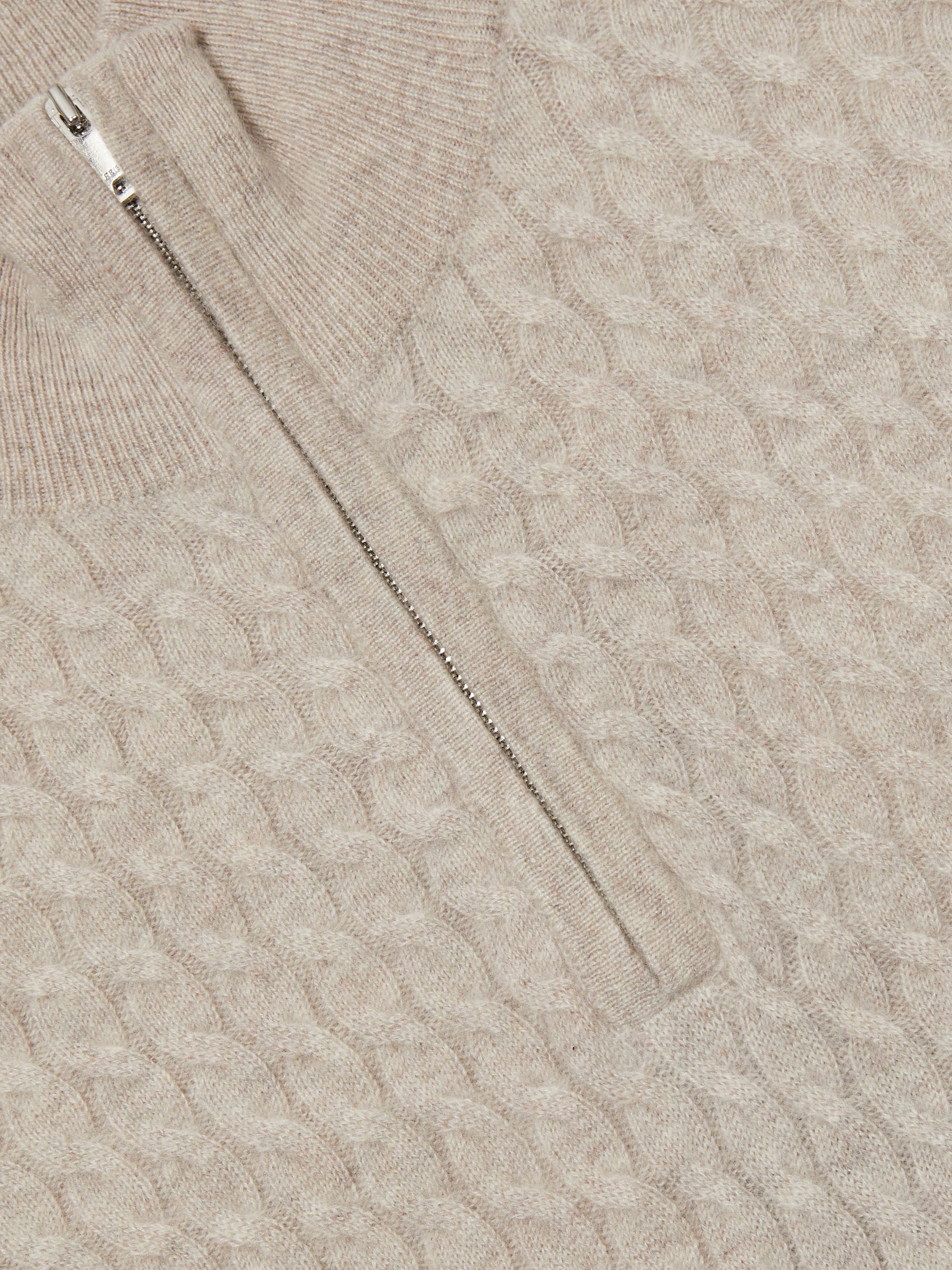 Atelier Cabled-Cashmere Zip-Neck Jumper in Oatmeal Melange - Image 6 of 6