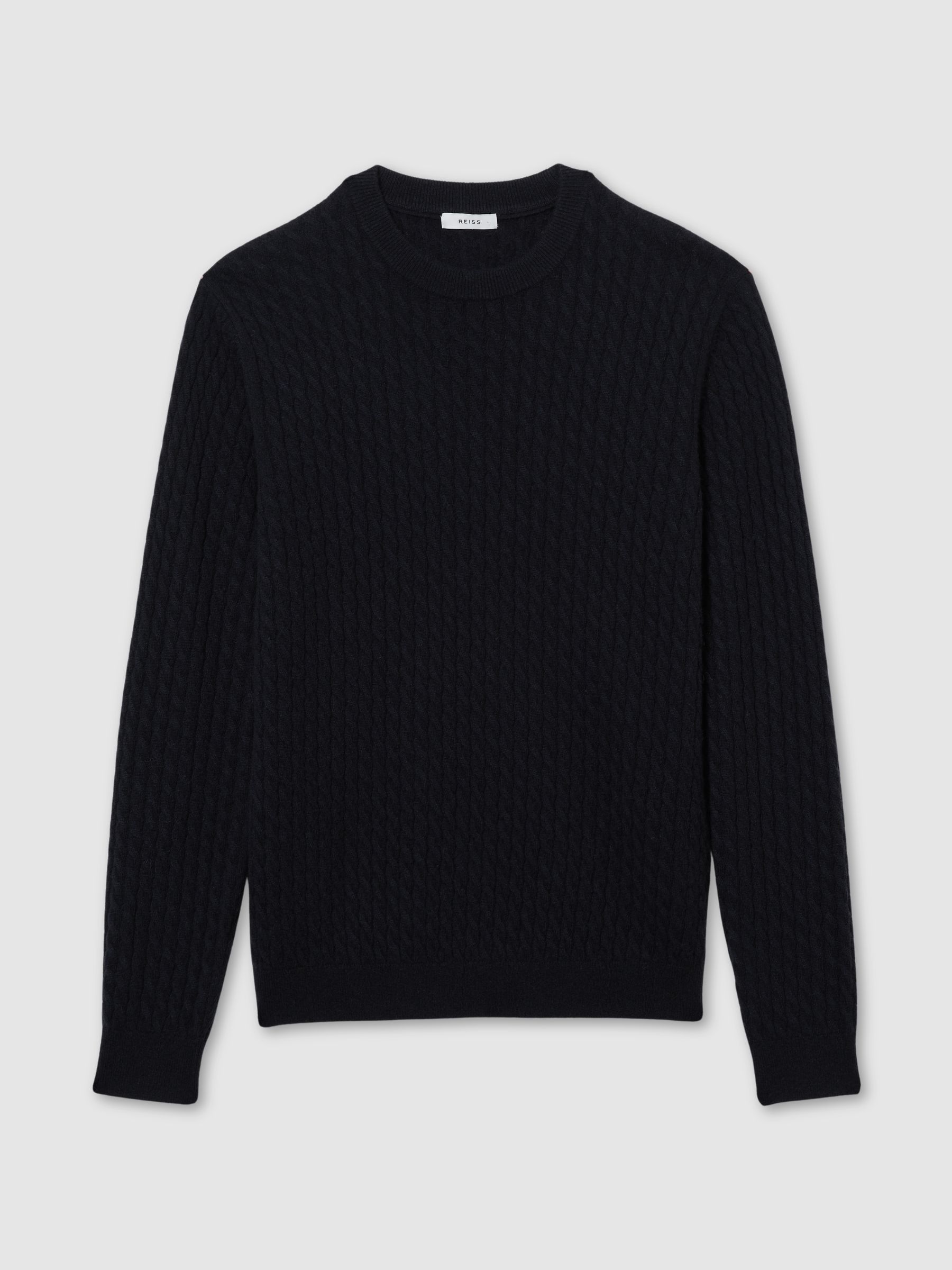Atelier Cashmere Cable-Knit Crew-Neck Jumper in Navy - Image 2 of 6