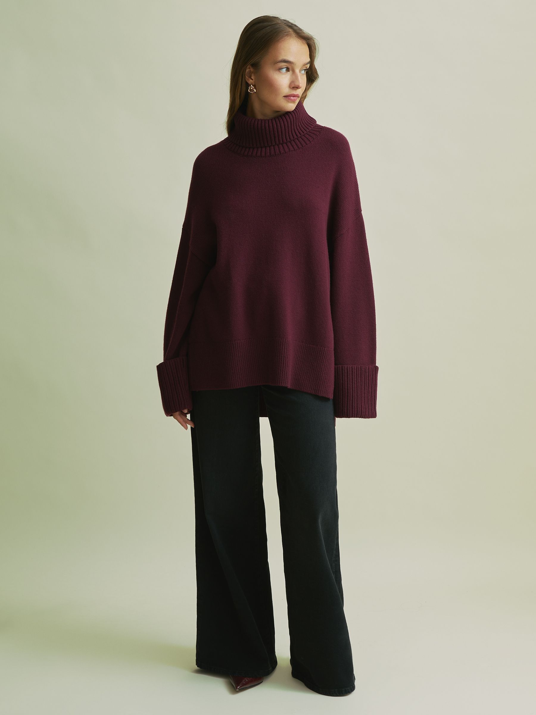 Florere Roll Neck Jumper in Burgundy - Image 1 of 6