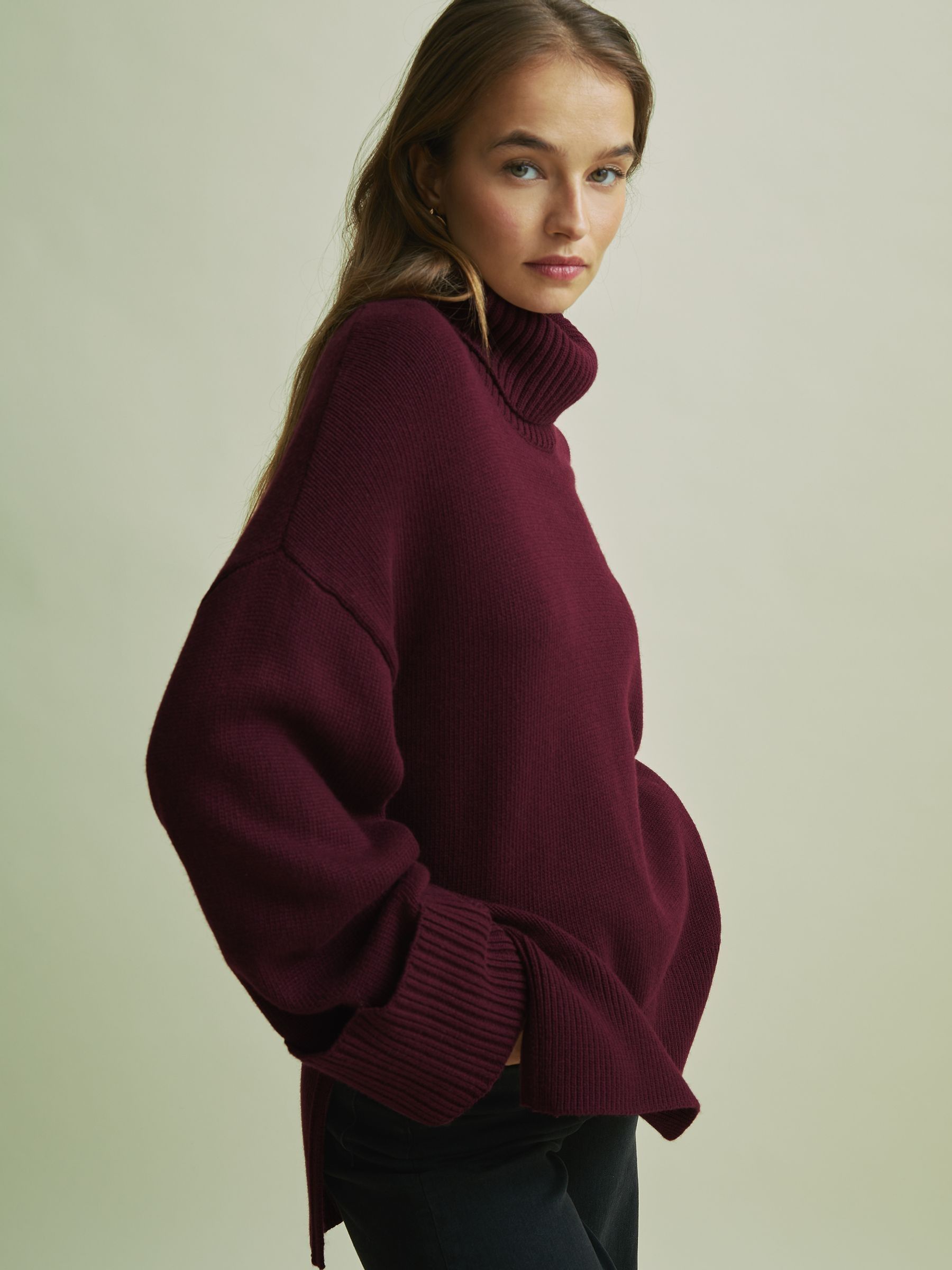 Florere Roll Neck Jumper in Burgundy - Image 3 of 6