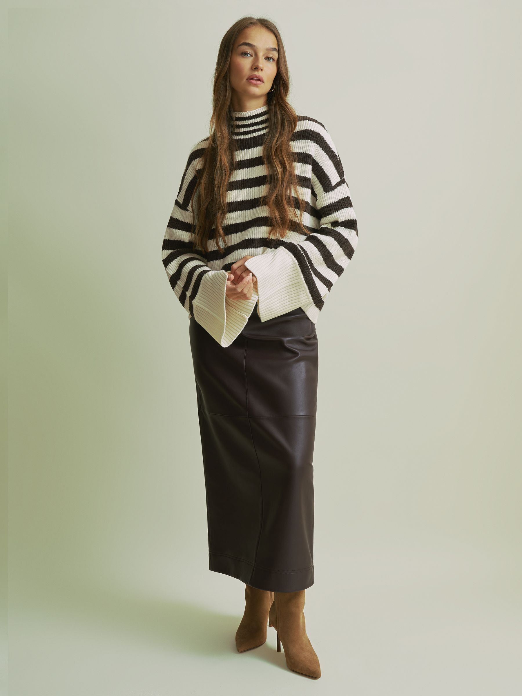 Florere Boxy Striped Jumper in Chocolate/Ivory - Image 1 of 6