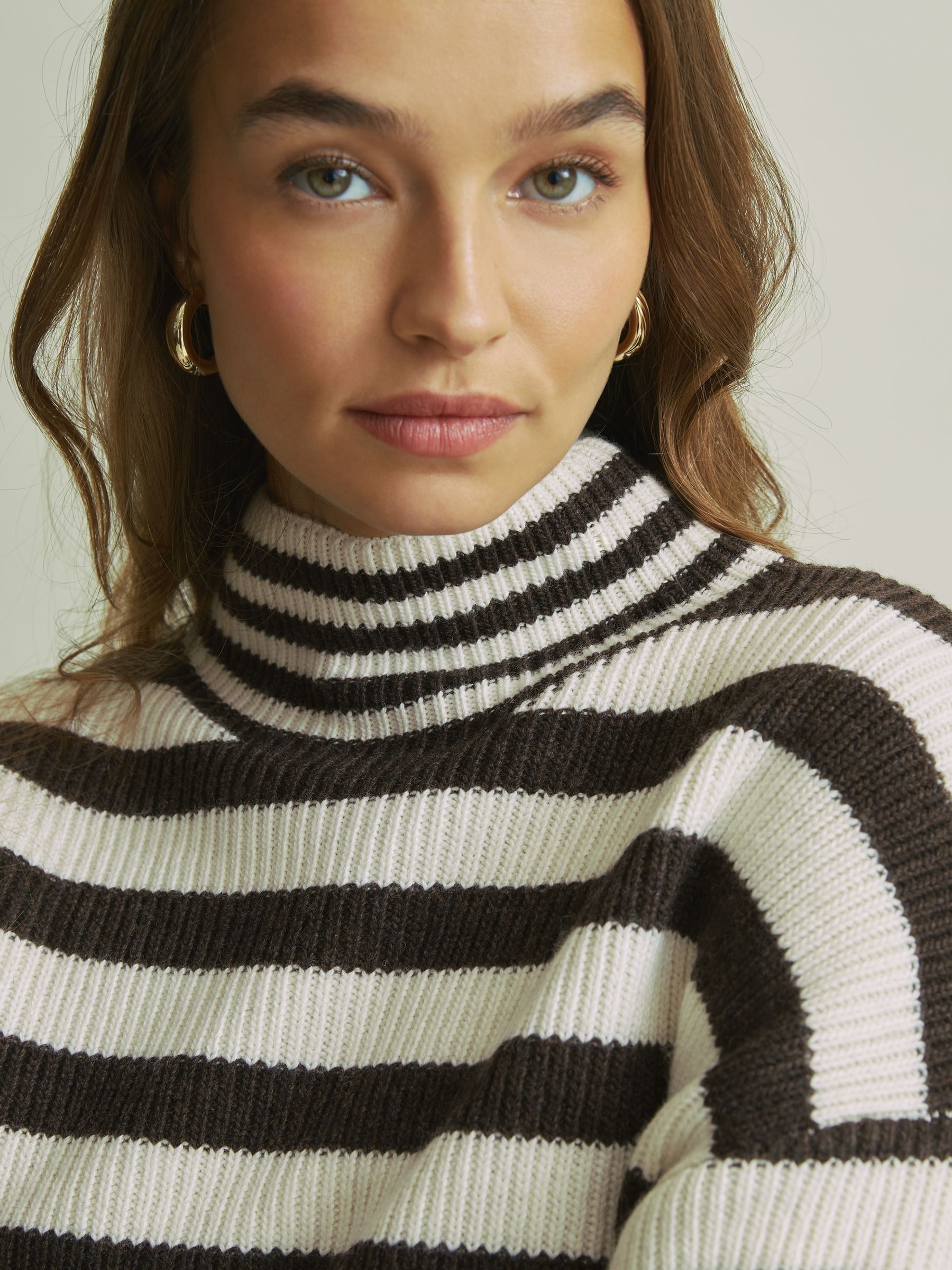 Florere Boxy Striped Jumper in Chocolate/Ivory - Image 4 of 6