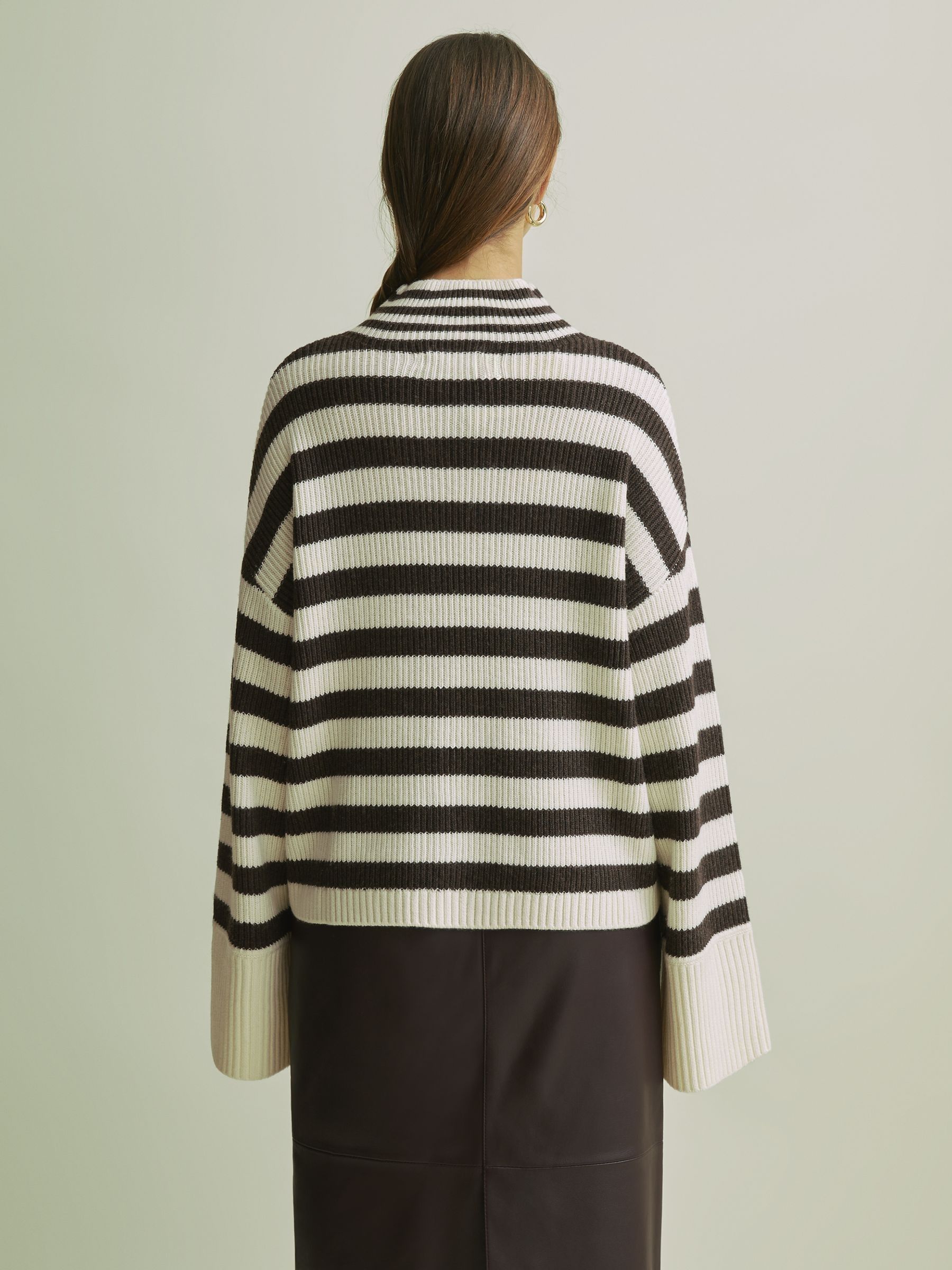 Florere Boxy Striped Jumper in Chocolate/Ivory - Image 5 of 6
