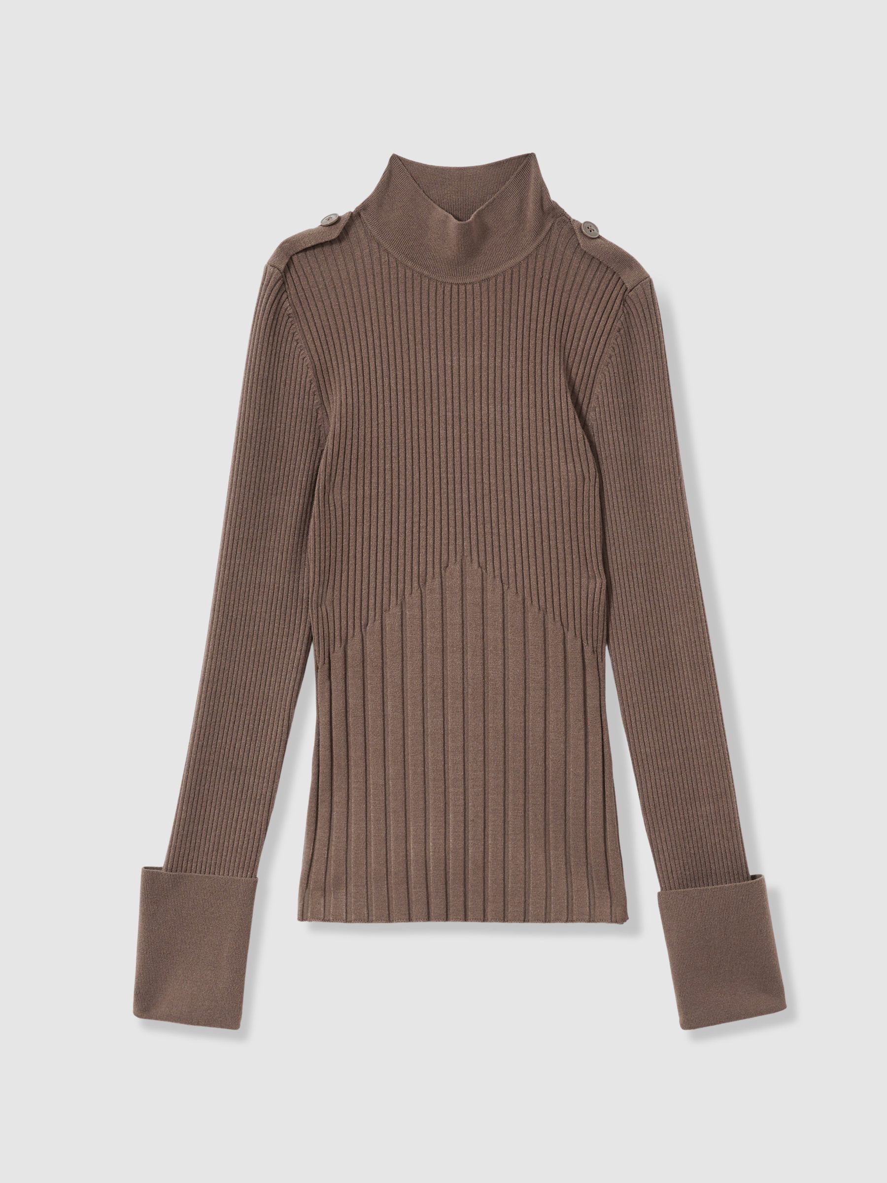 Rib-Knit High-Neck Top in Mink - Image 2 of 6