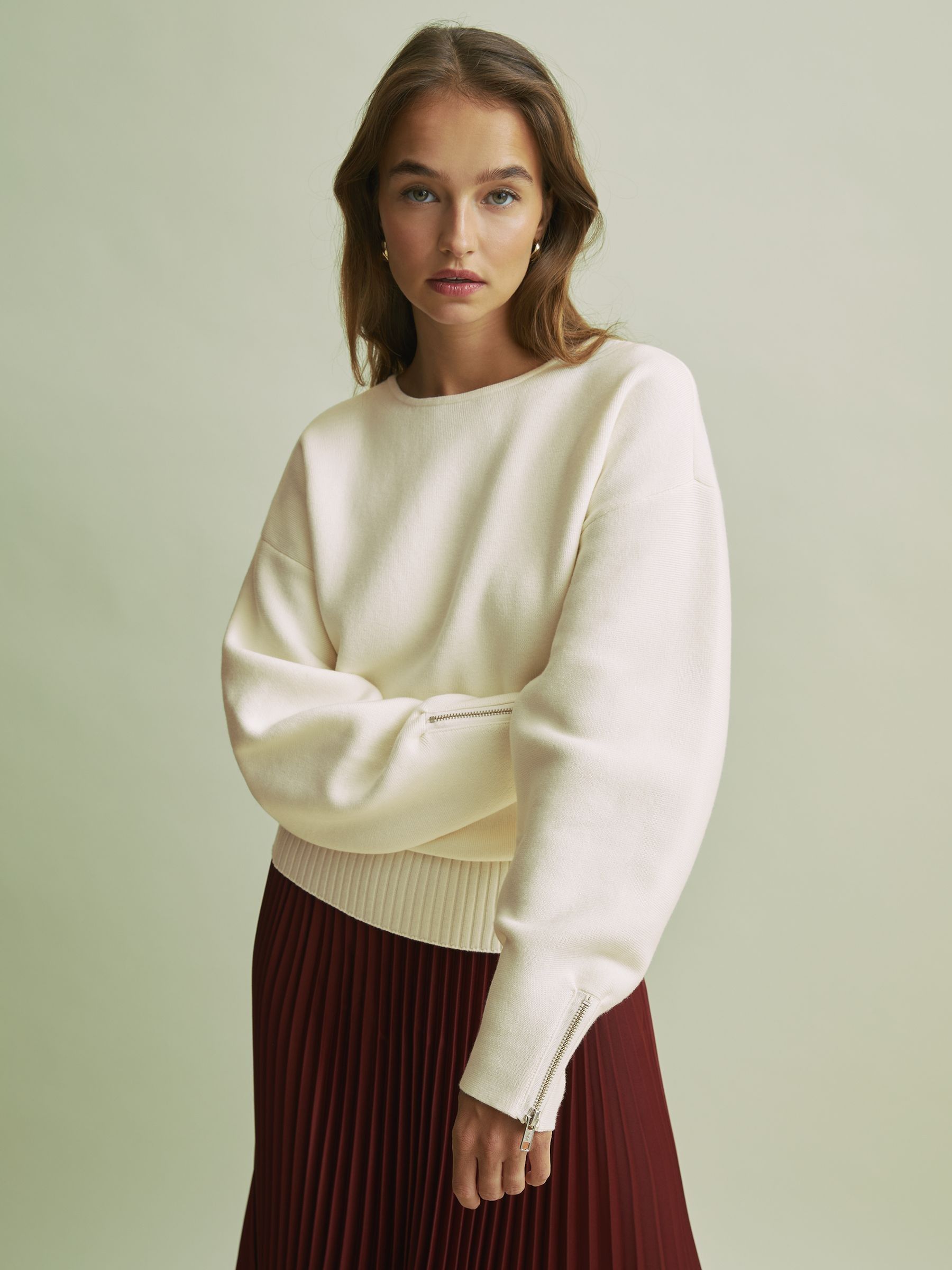 Florere Wool Blend Boxy Blouson Sleeve Jumper in Vanilla - Image 1 of 7