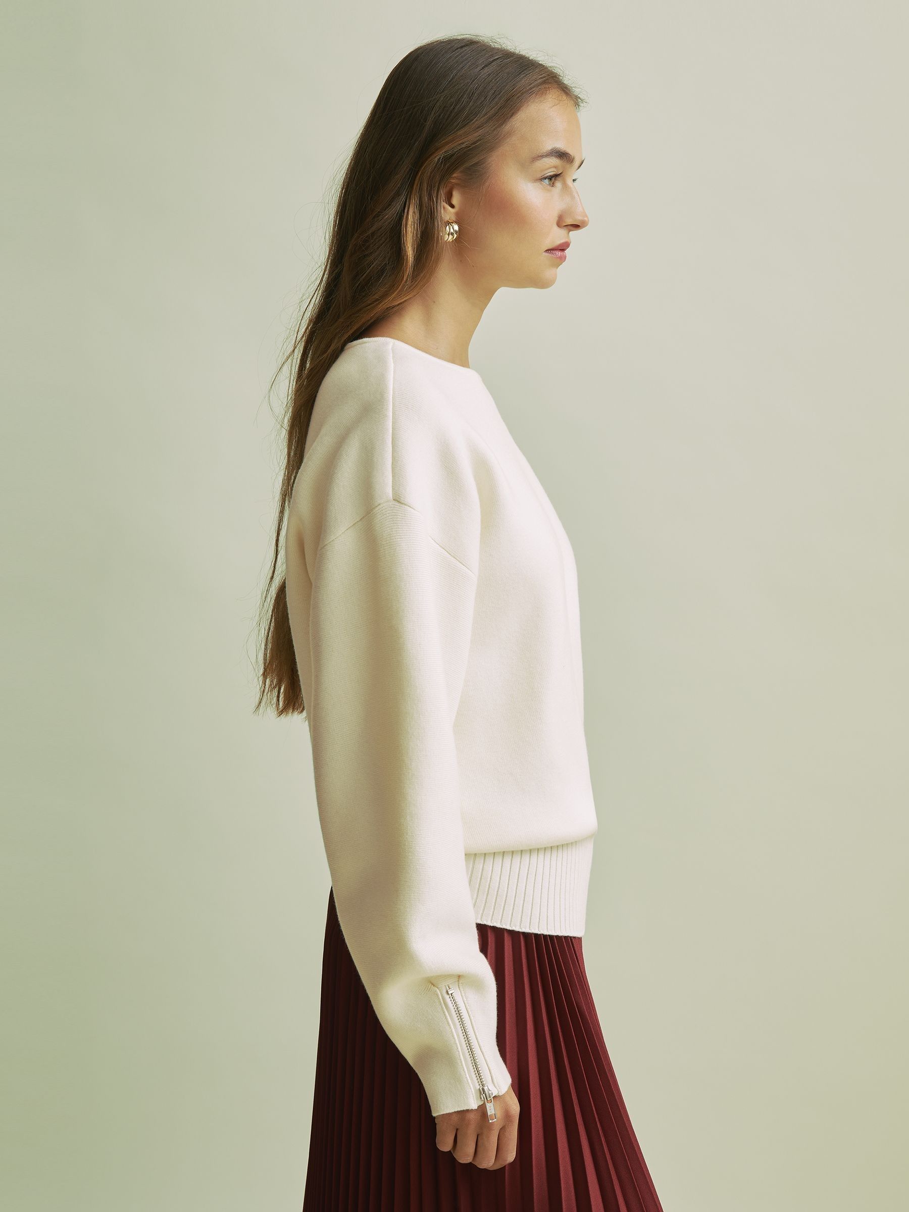 Florere Wool Blend Boxy Blouson Sleeve Jumper in Vanilla - Image 3 of 7