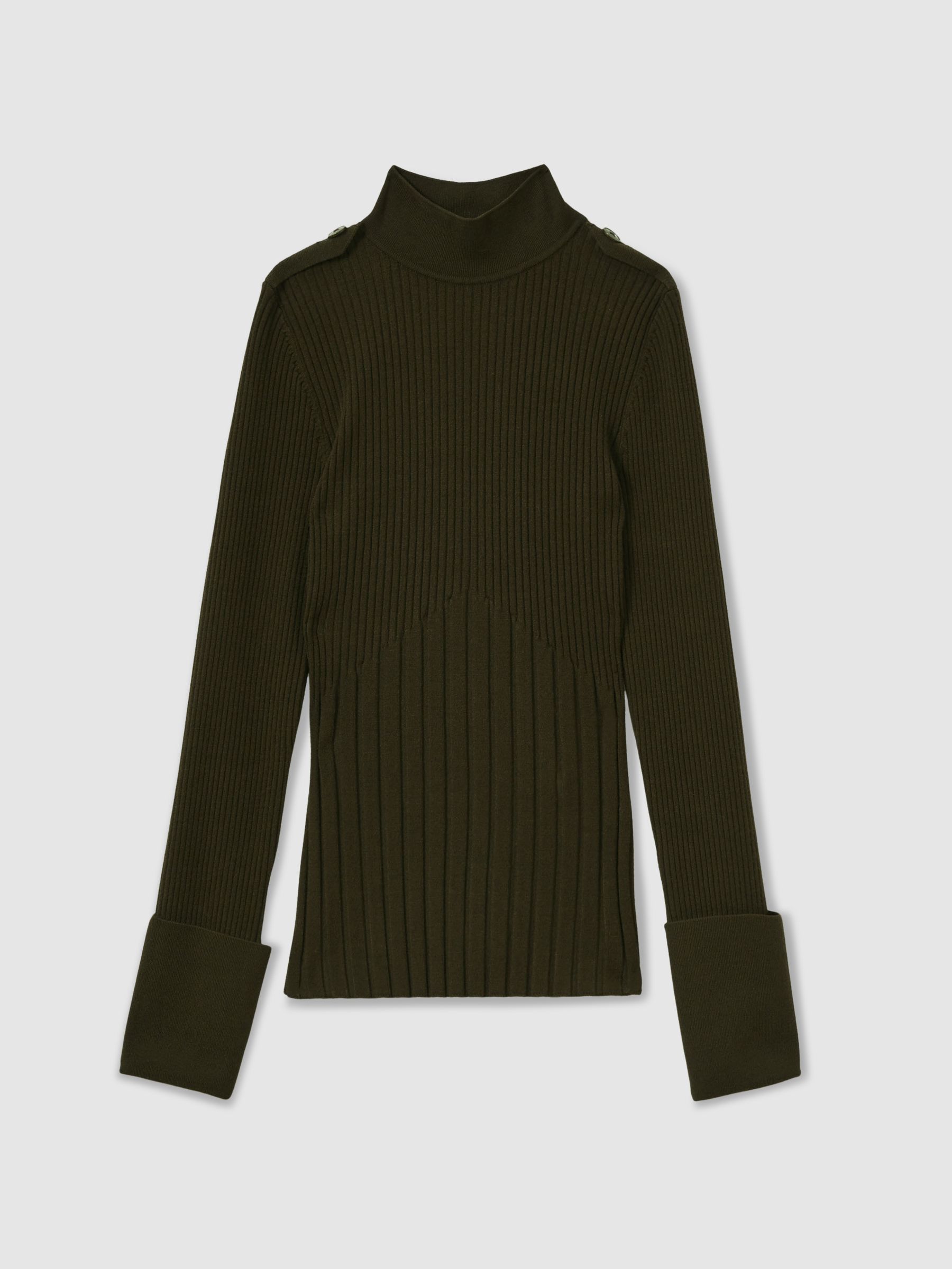 Rib-Knit High-Neck Top in Green - Image 2 of 5
