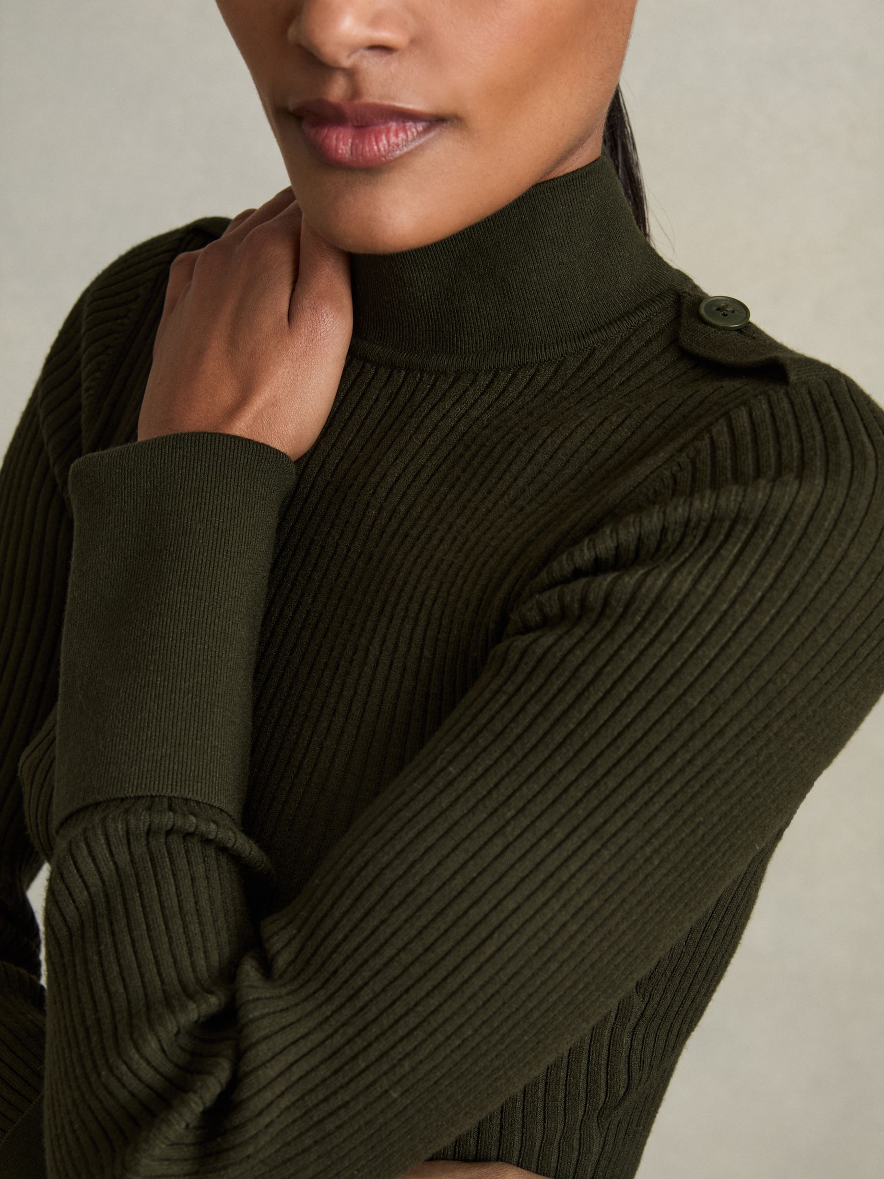 Rib-Knit High-Neck Top in Green - Image 3 of 5