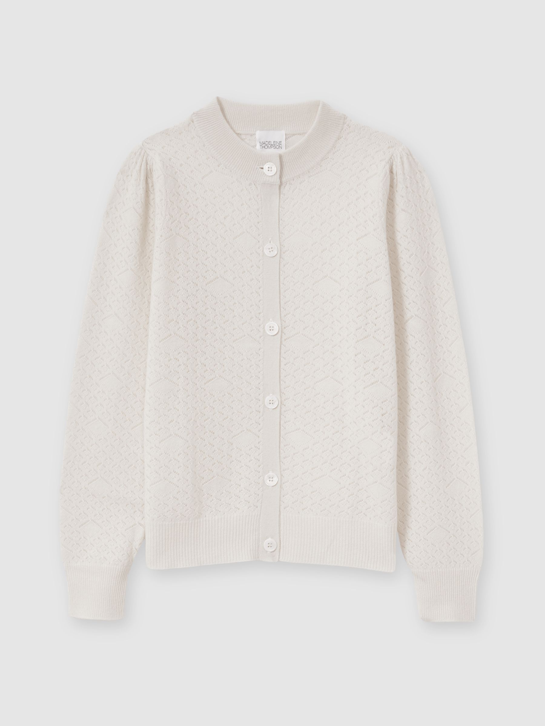 Madeleine Thompson Wool-Cashmere Lace-Knit Cardigan in Cream - Image 2 of 6