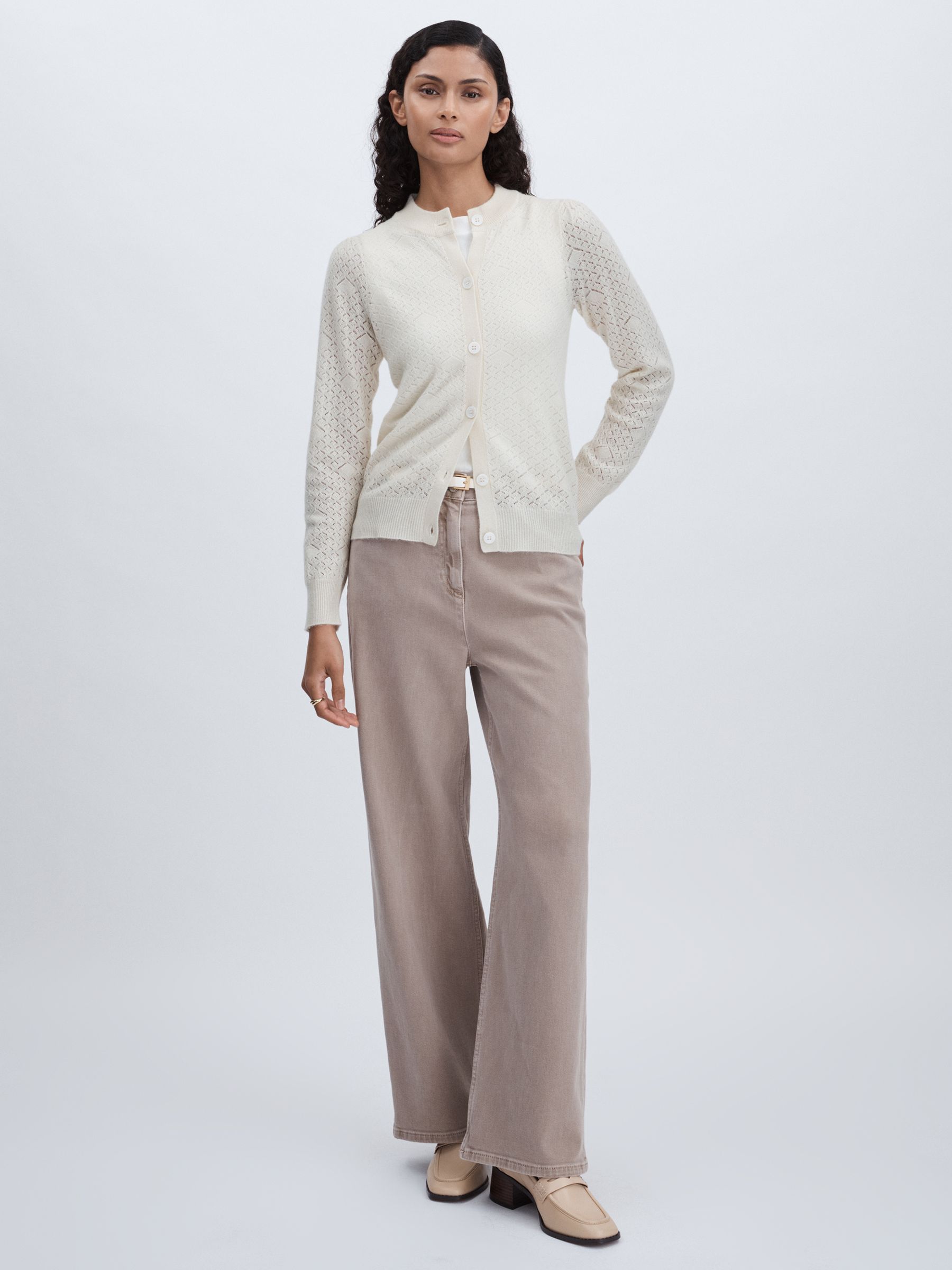 Madeleine Thompson Wool-Cashmere Lace-Knit Cardigan in Cream - Image 3 of 6