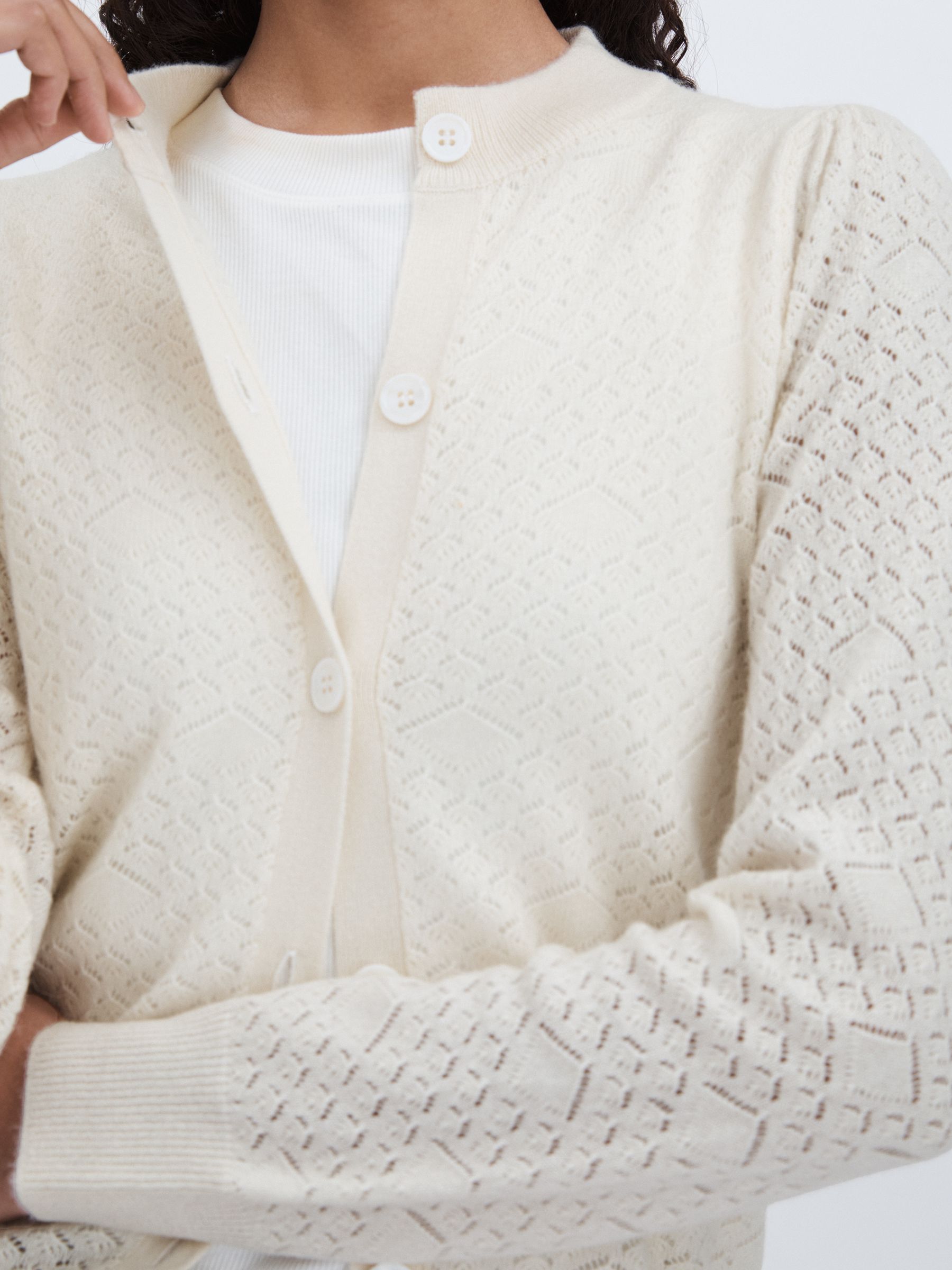 Madeleine Thompson Wool-Cashmere Lace-Knit Cardigan in Cream - Image 4 of 6
