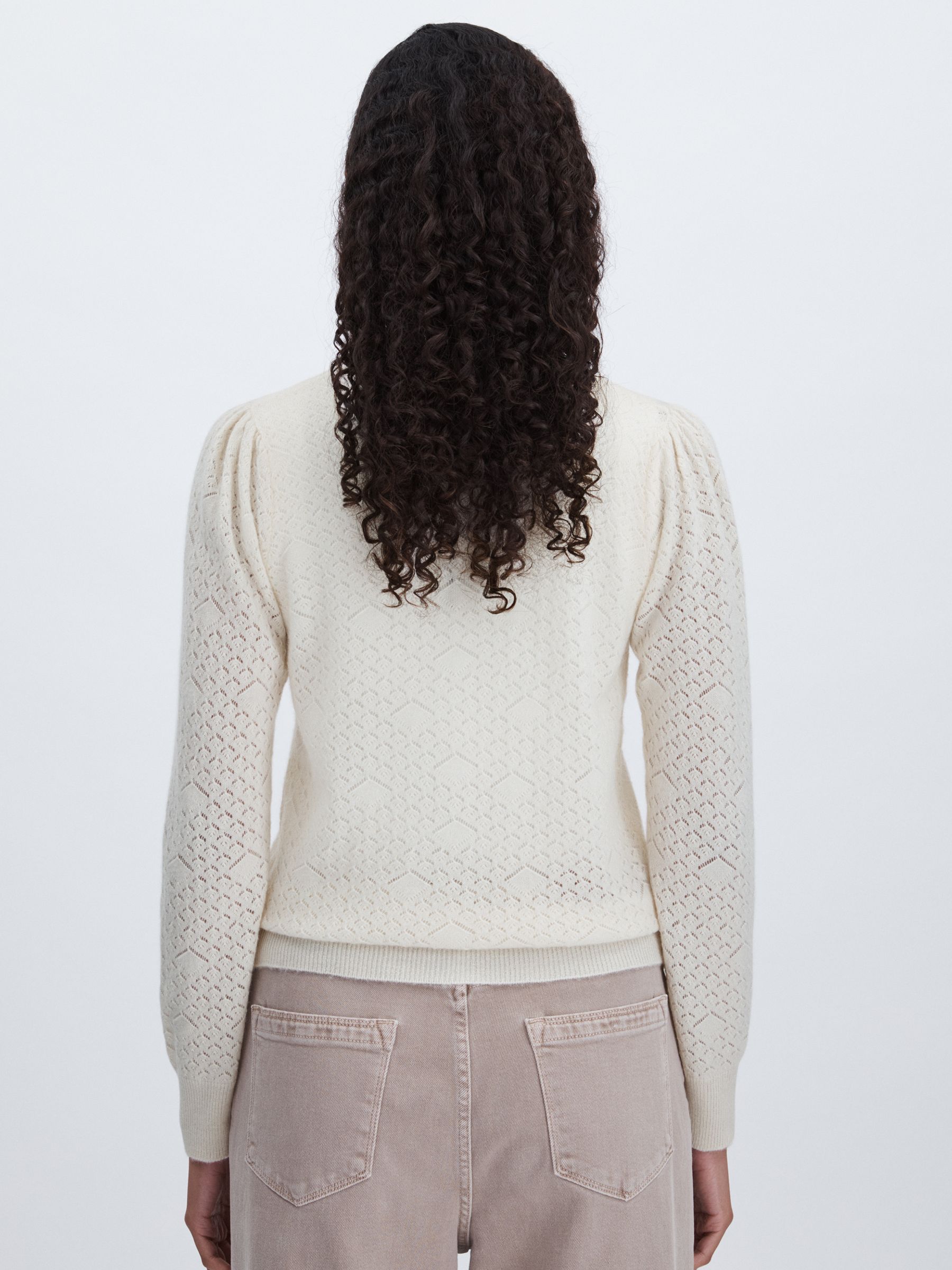 Madeleine Thompson Wool-Cashmere Lace-Knit Cardigan in Cream - Image 5 of 6