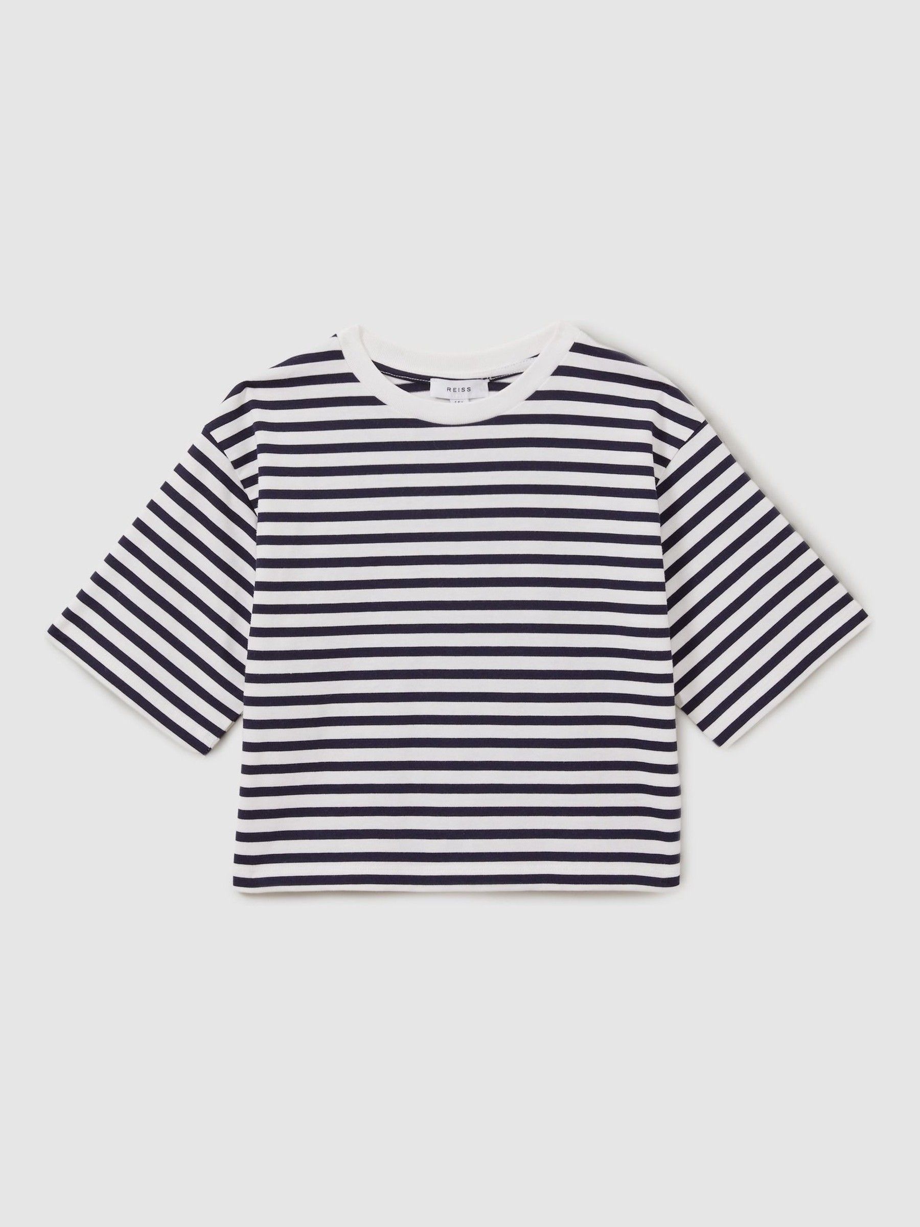 9-13 yrs Oversized Striped Cotton T-Shirt in Navy - Image 2 of 4