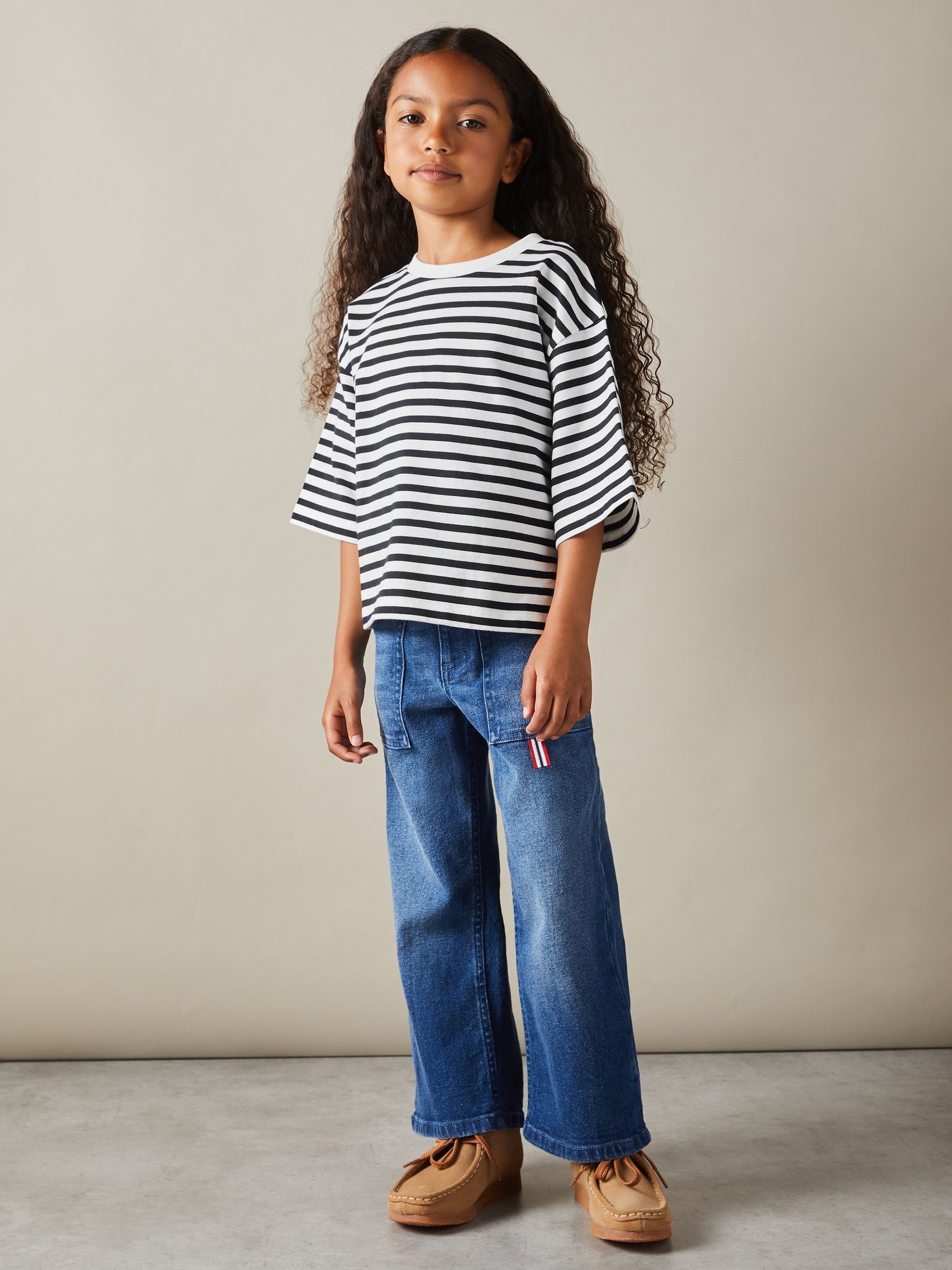 9-13 yrs Oversized Striped Cotton T-Shirt in Navy - Image 3 of 4