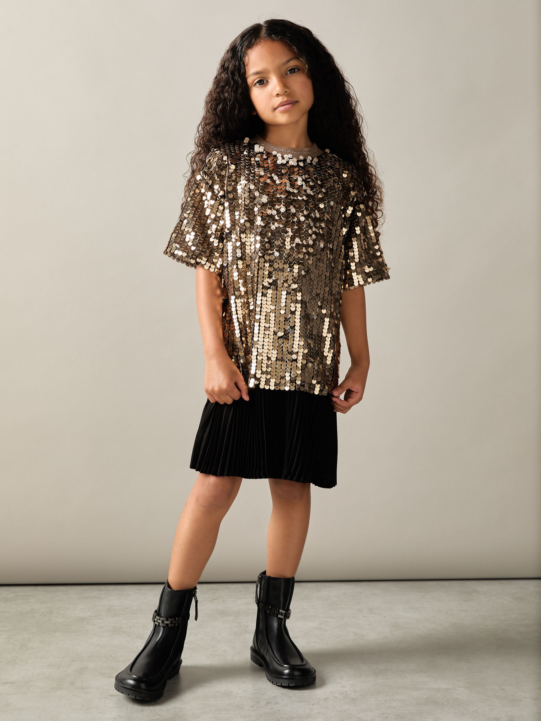 9-13 yrs Sequin T-Shirt Dress in Gold - Image 1 of 4