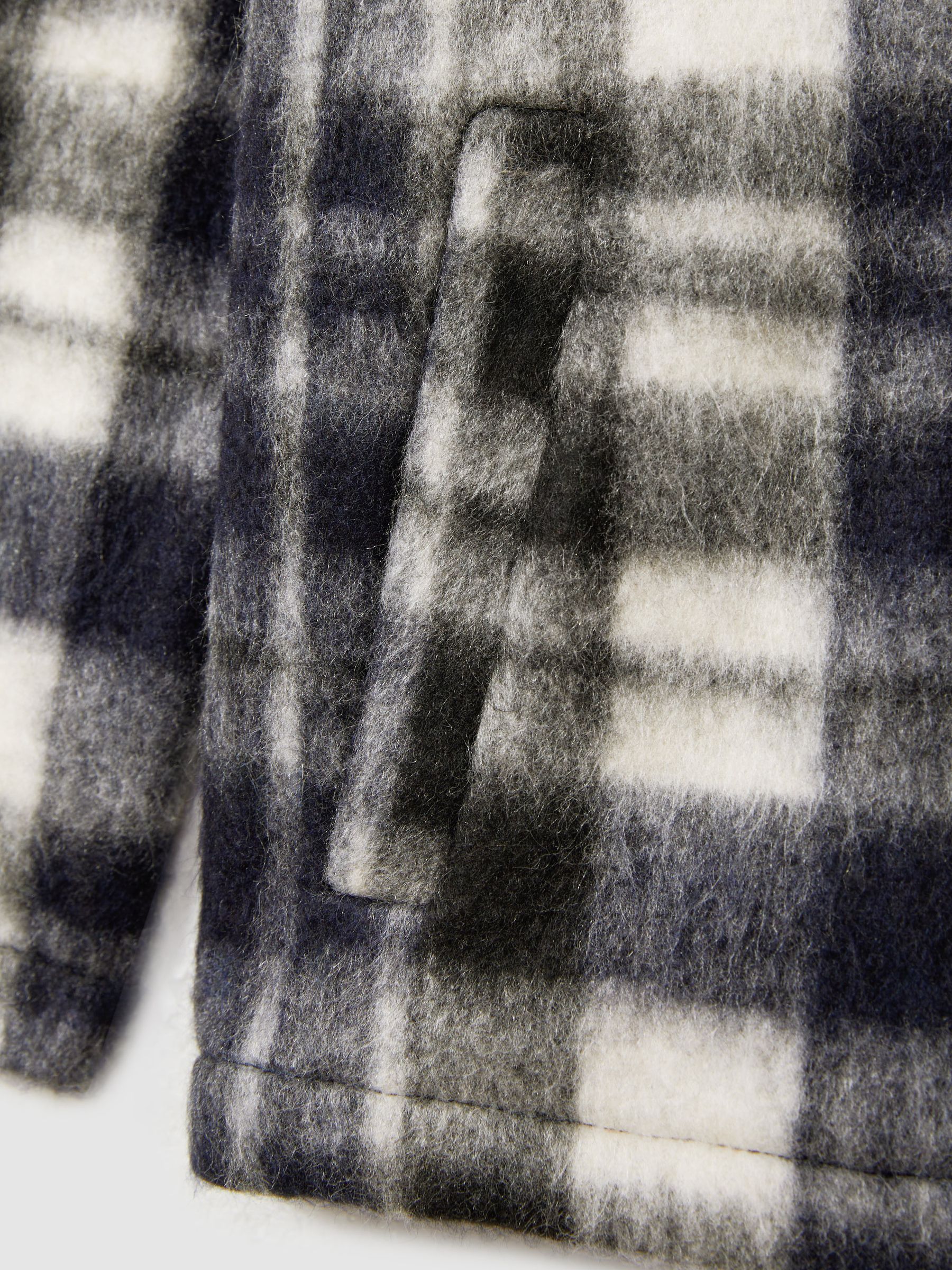 Removable-Hood Brushed Check Overshirt in Navy/White - Image 4 of 4