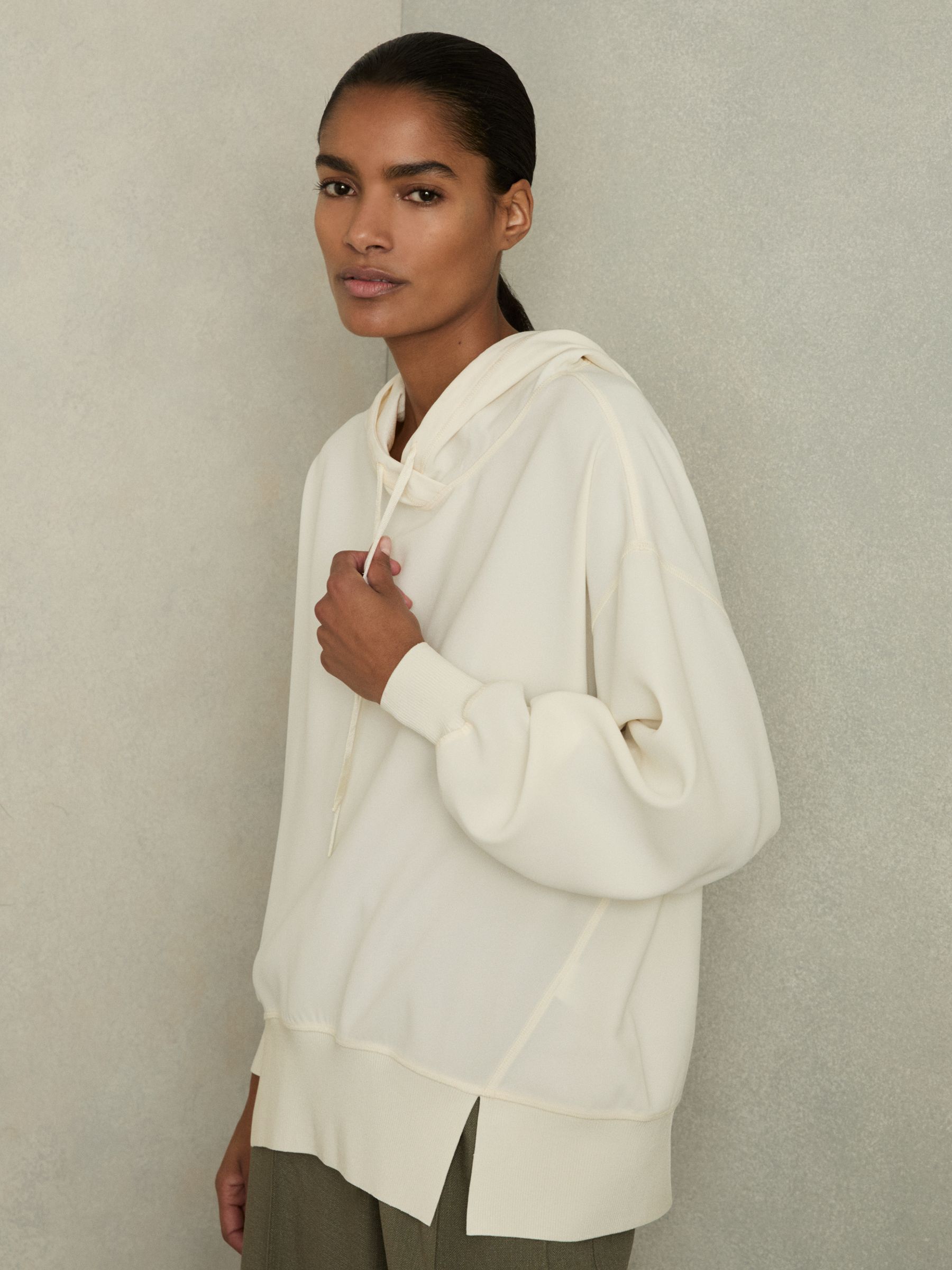 Woven Hooded Top in Cream - Image 1 of 6