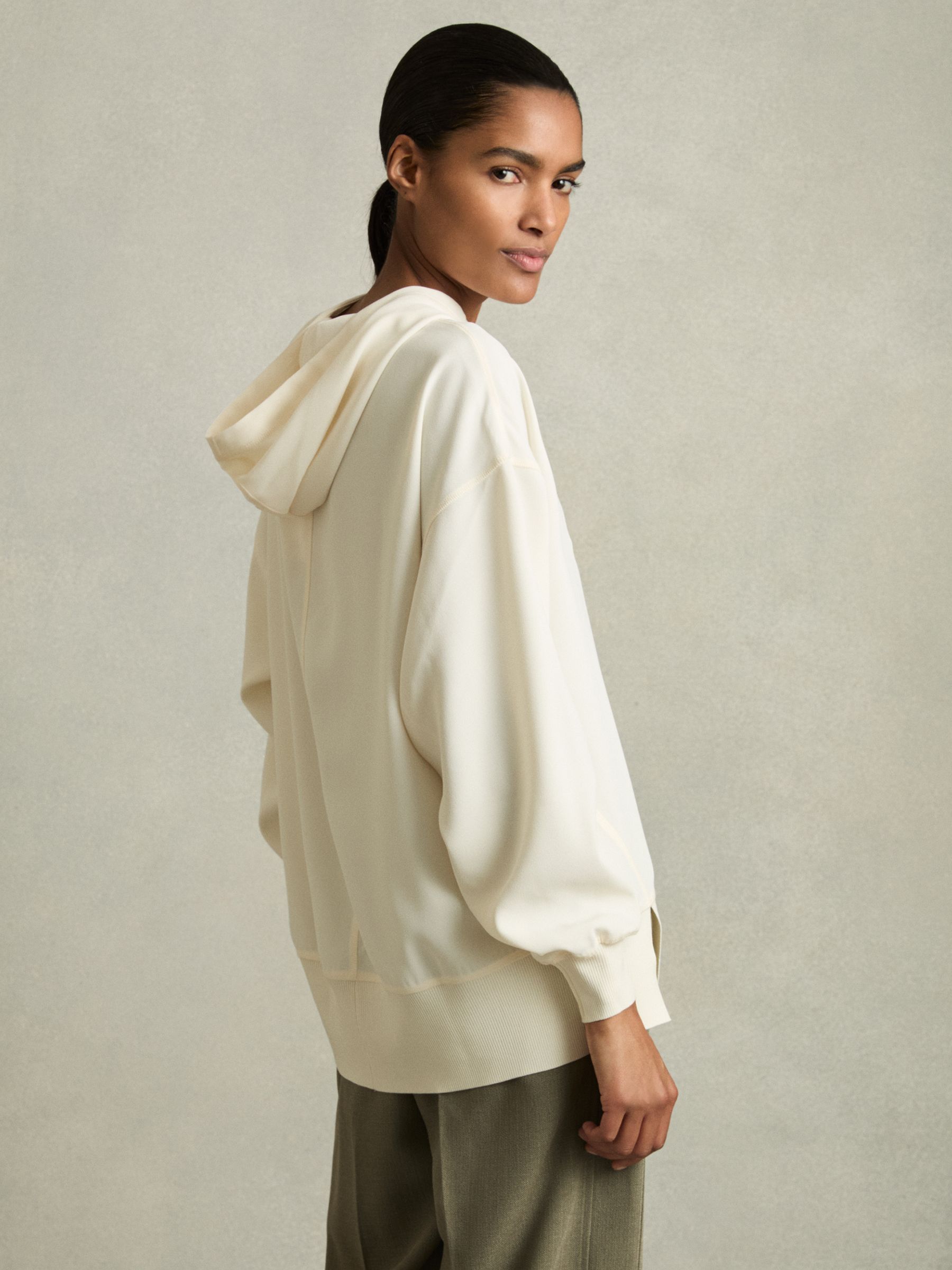 Woven Hooded Top in Cream - Image 5 of 6