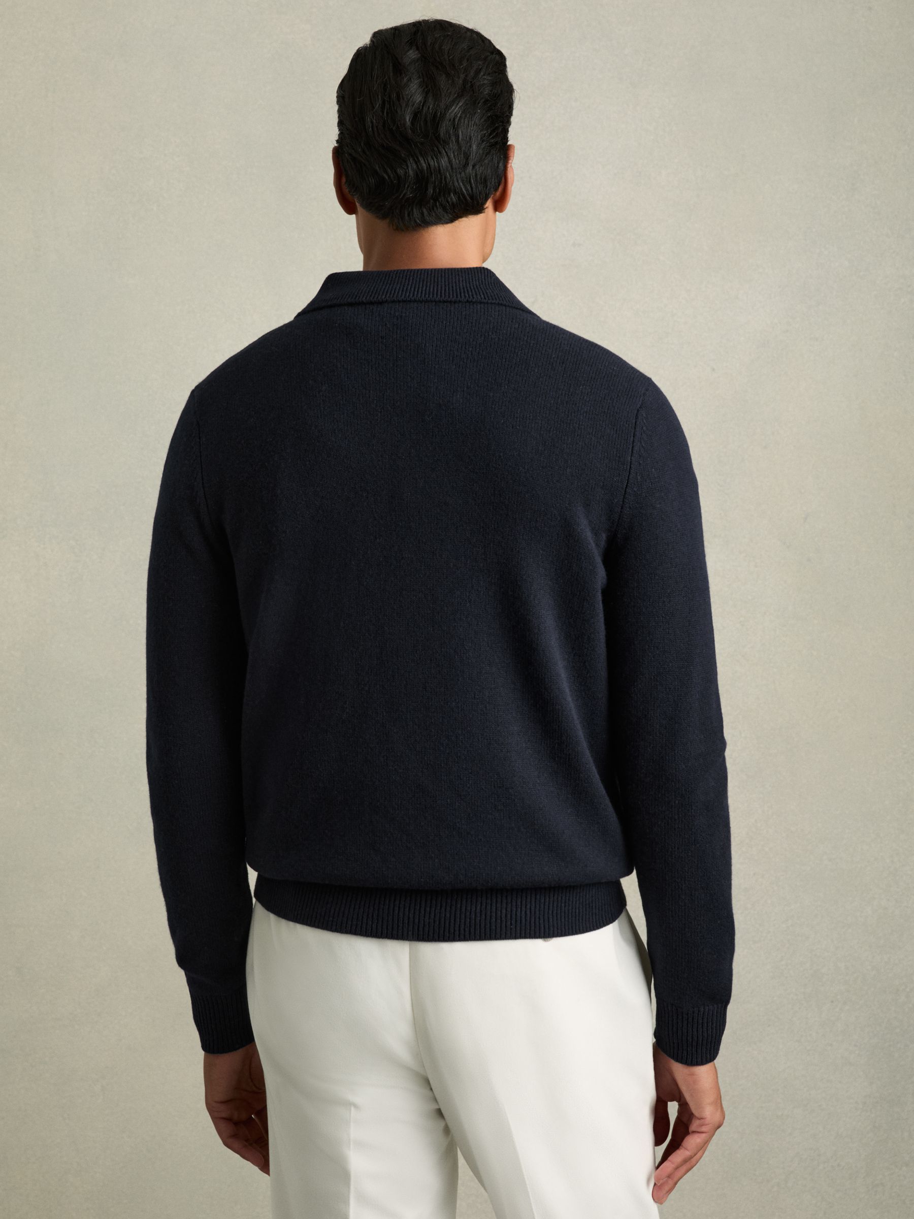Wool Colour-Block Zip-Through Cardigan in Navy/Grey - Image 4 of 6