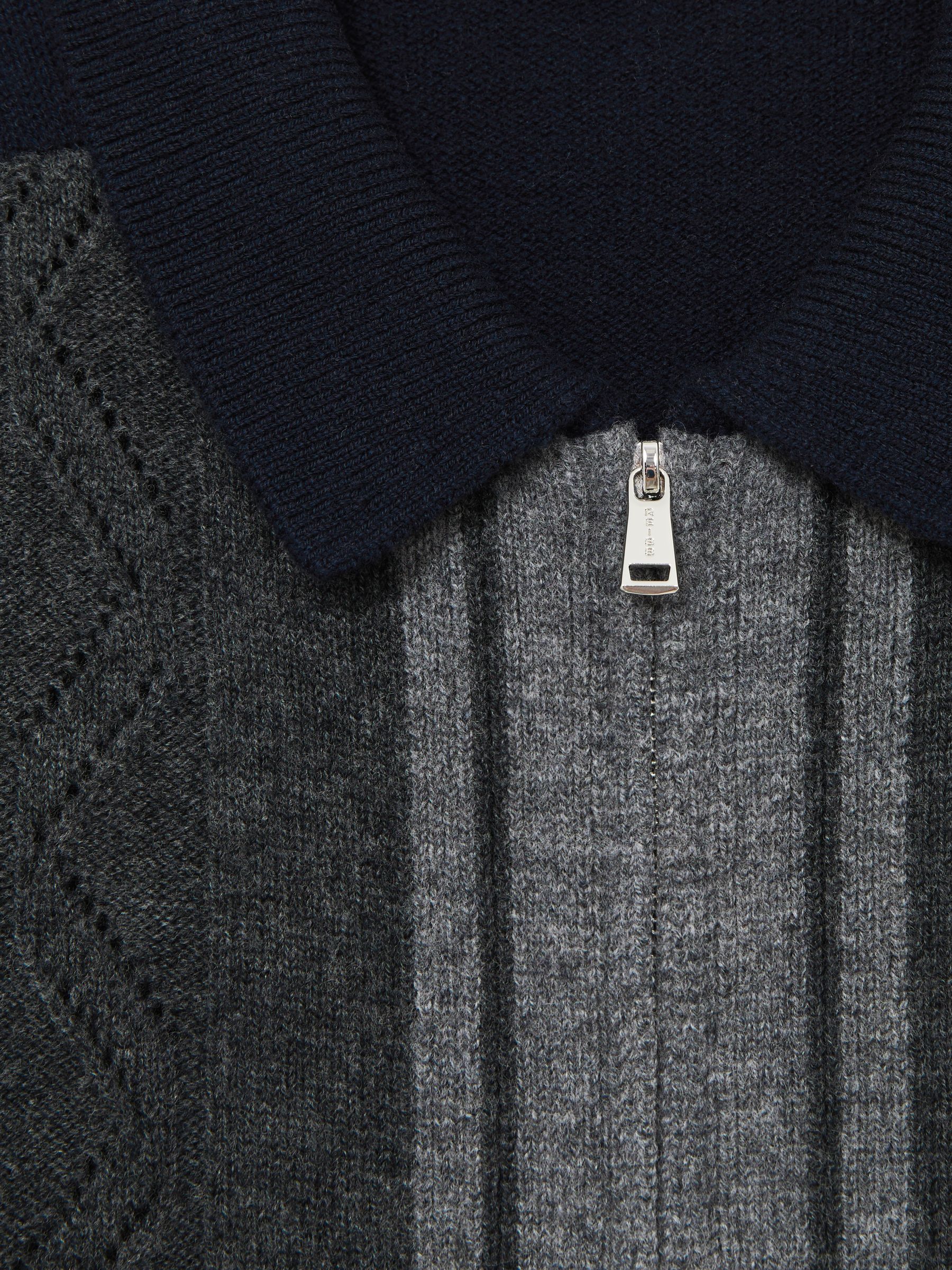 Wool Colour-Block Zip-Through Cardigan in Navy/Grey - Image 6 of 6