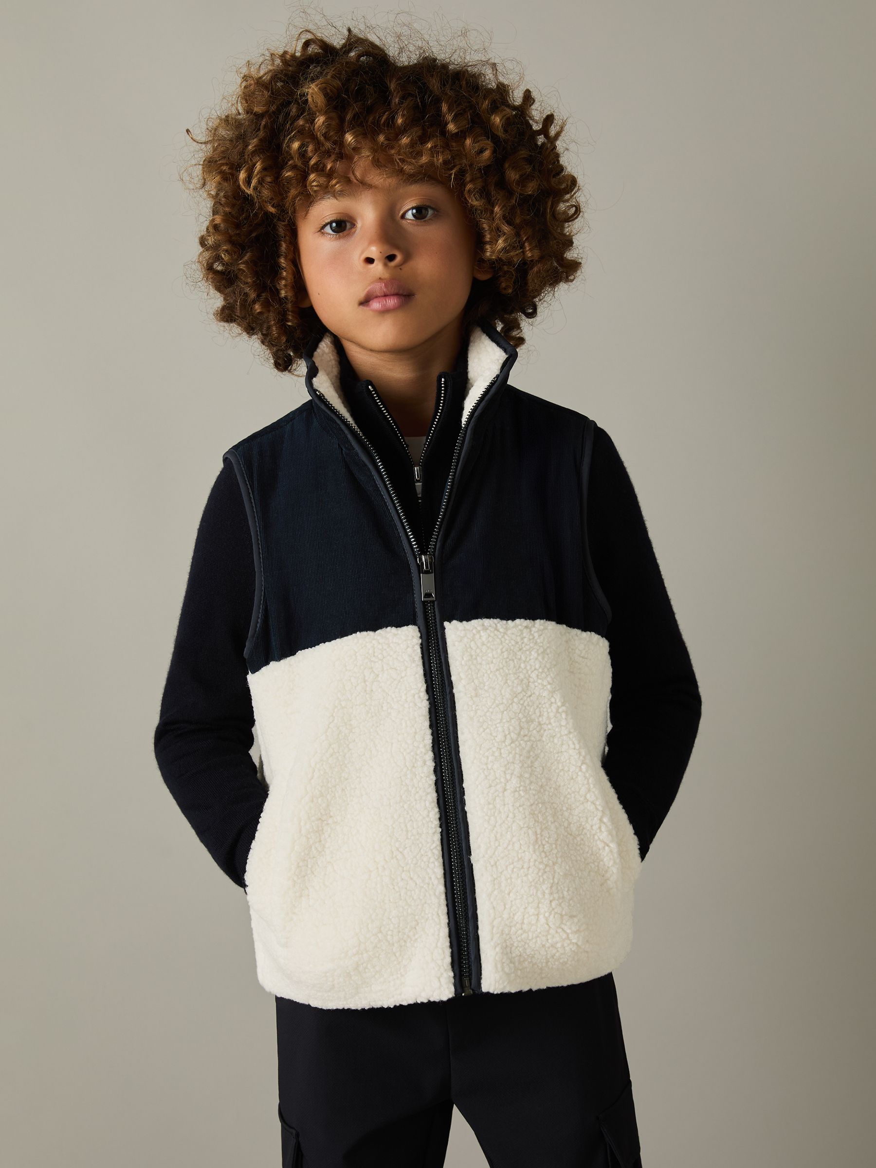 13-14 yrs Cotton-Corduroy and Fleece Gilet in Navy/White - Image 1 of 4