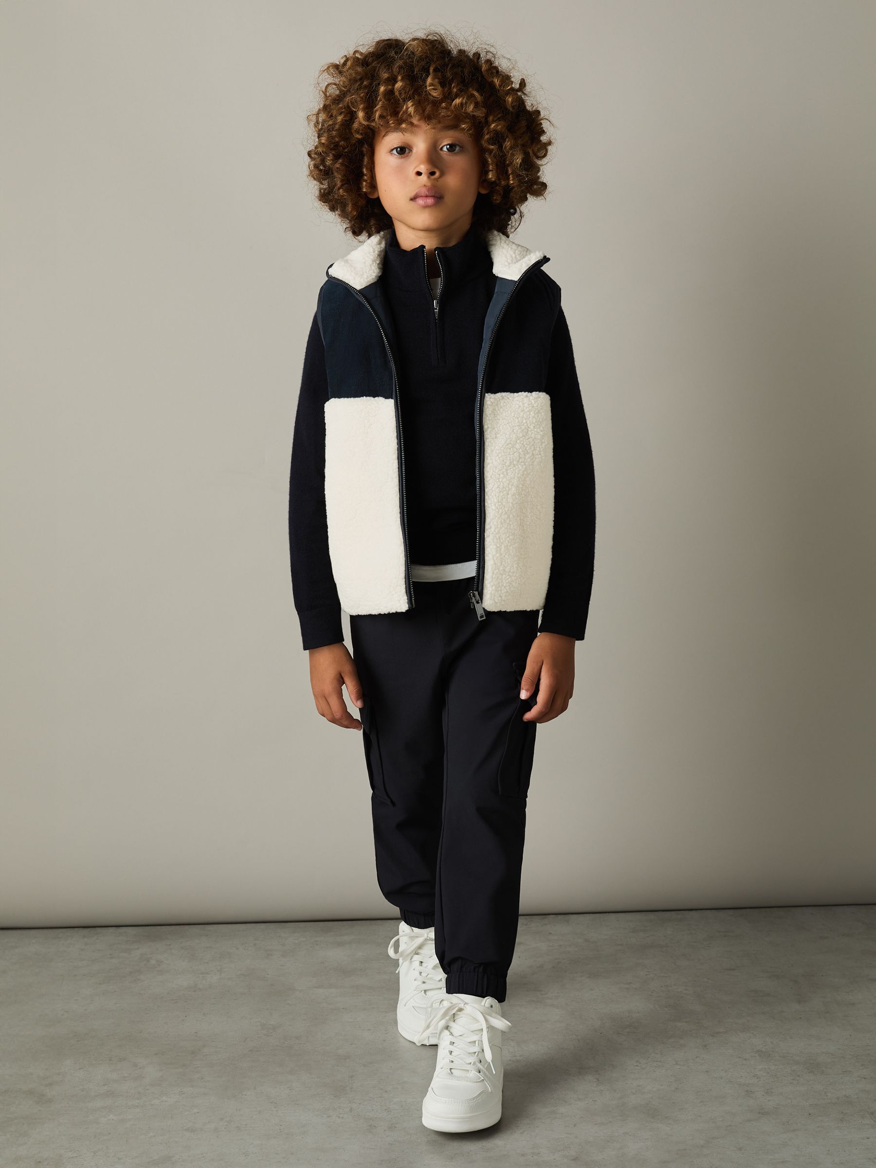 13-14 yrs Cotton-Corduroy and Fleece Gilet in Navy/White - Image 2 of 4