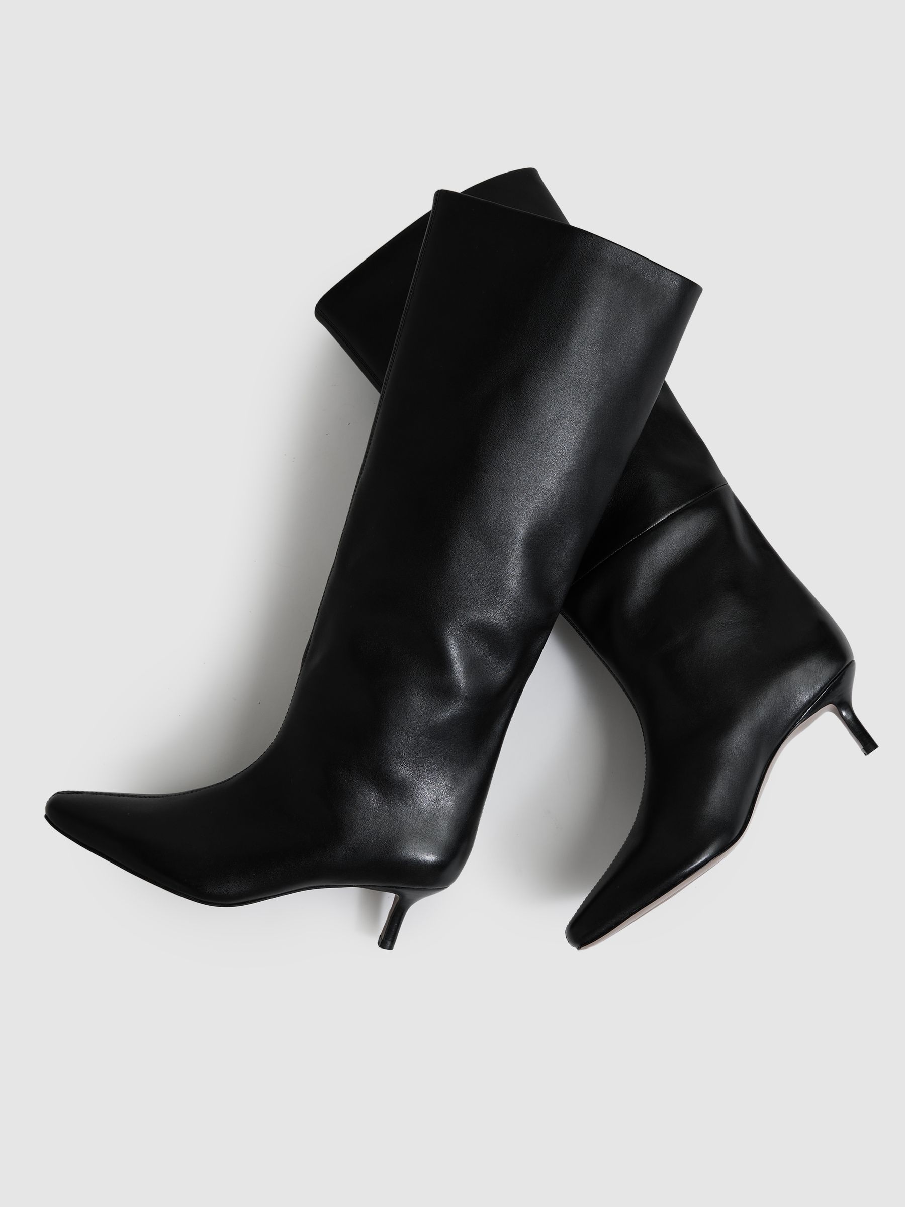 Leather Kitten Heel Boots in Black - Image 3 of 5