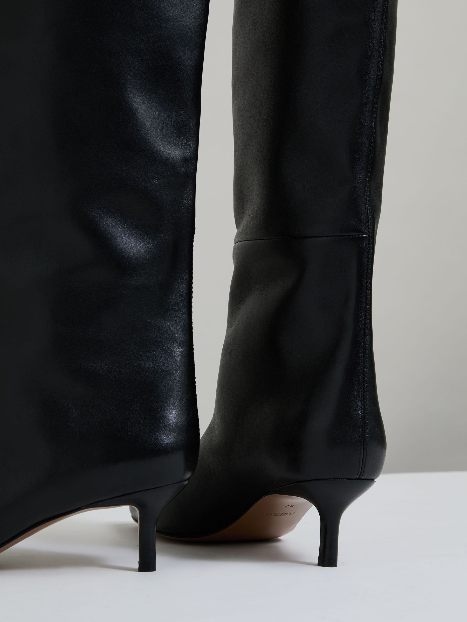 Leather Kitten Heel Boots in Black - Image 4 of 5