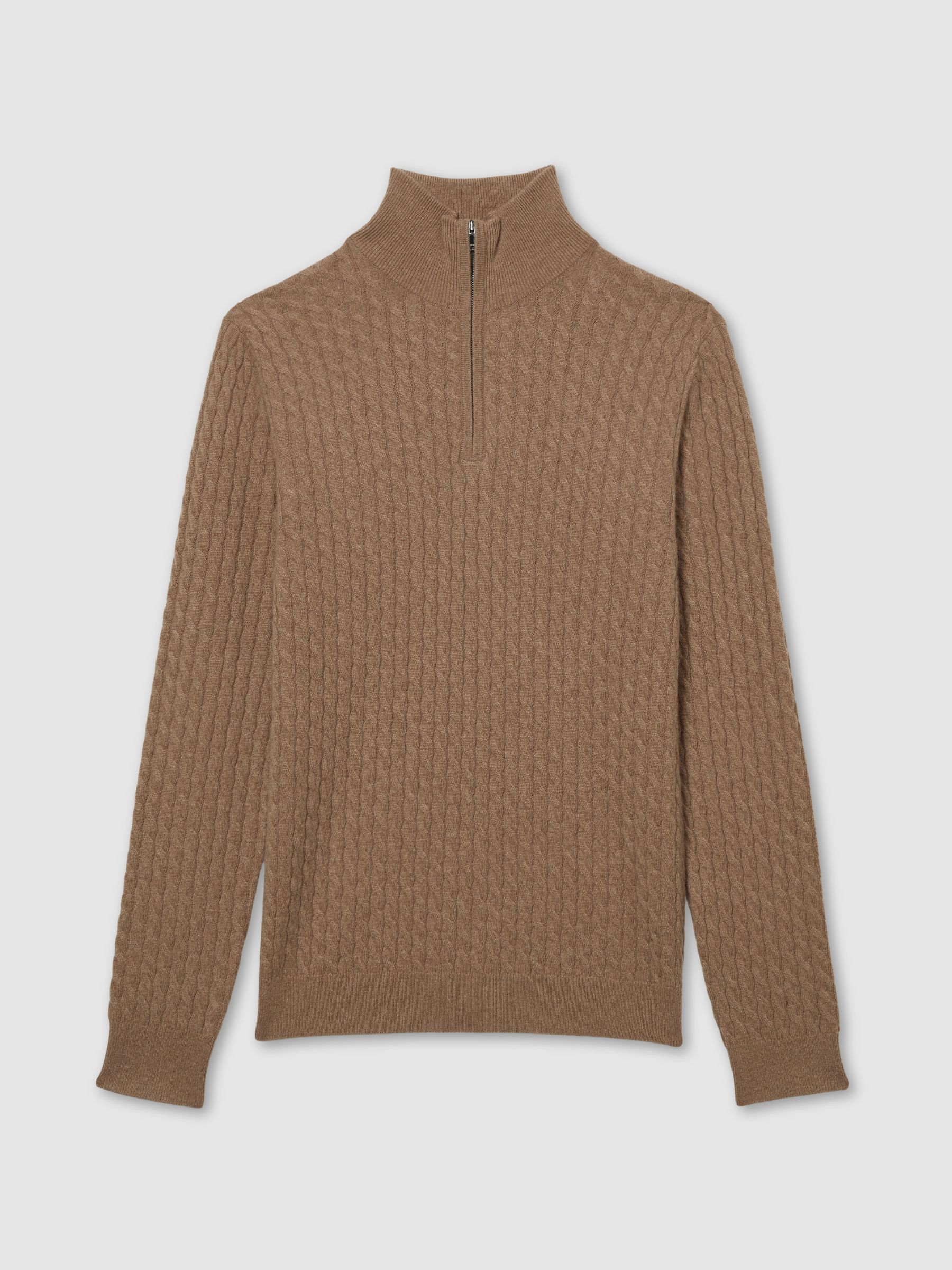 Atelier Cabled-Cashmere Zip-Neck Jumper in Camel Melange - Image 2 of 6