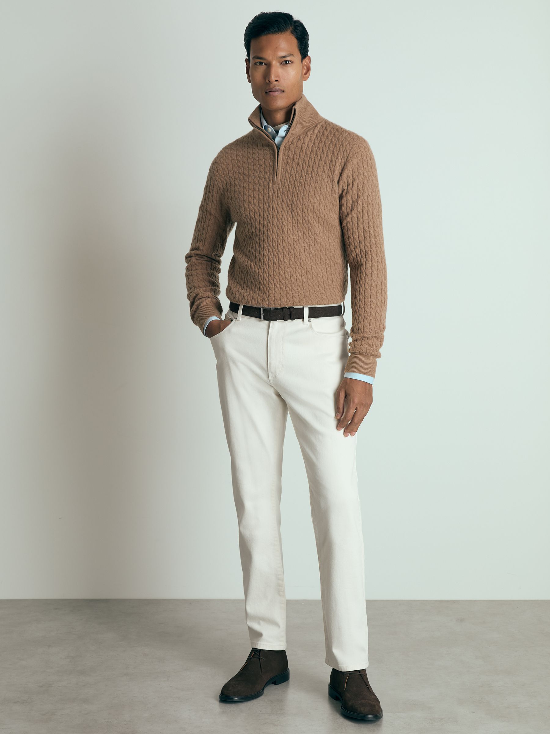 Atelier Cabled-Cashmere Zip-Neck Jumper in Camel Melange - Image 3 of 6