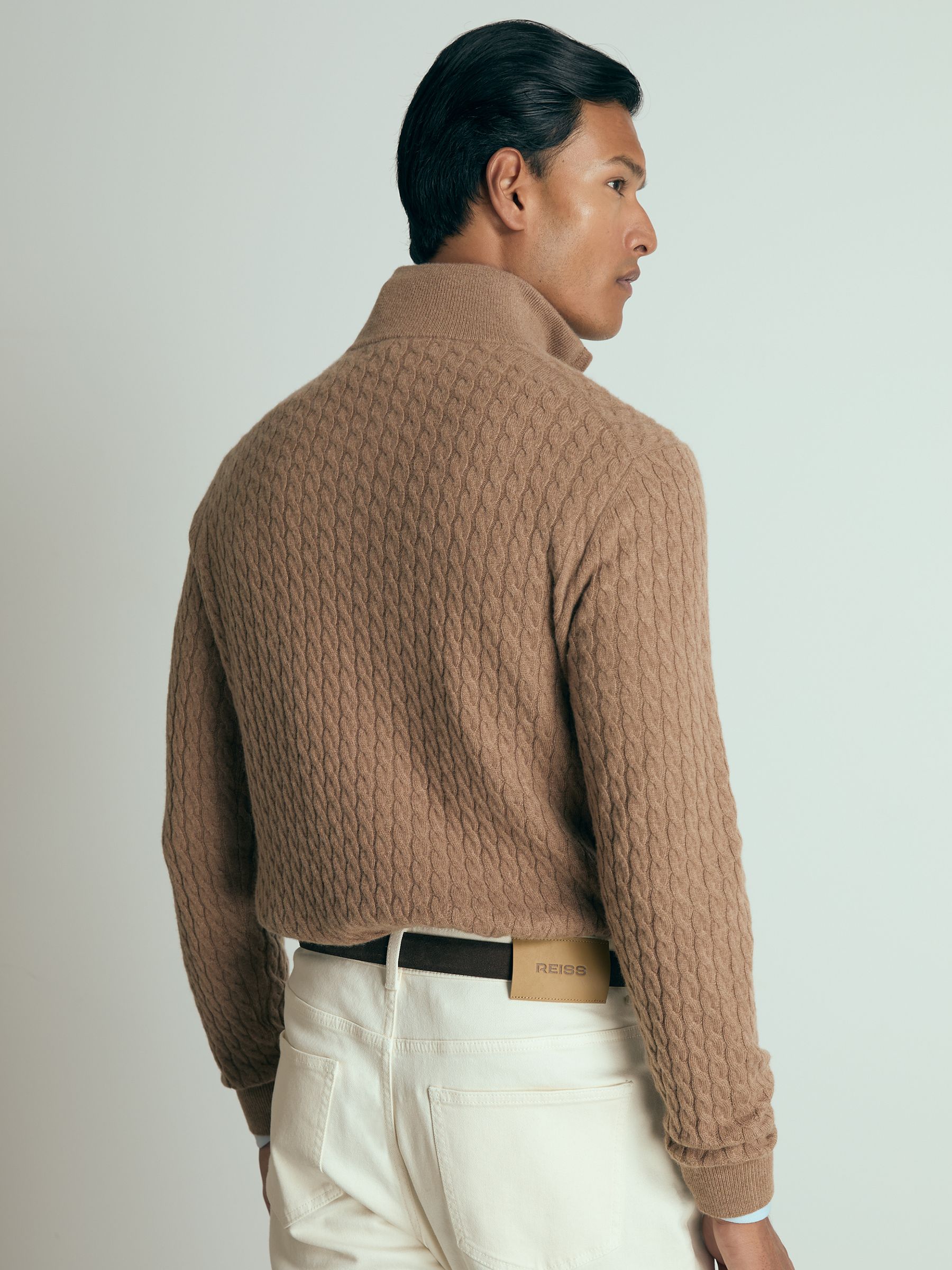 Atelier Cabled-Cashmere Zip-Neck Jumper in Camel Melange - Image 5 of 6