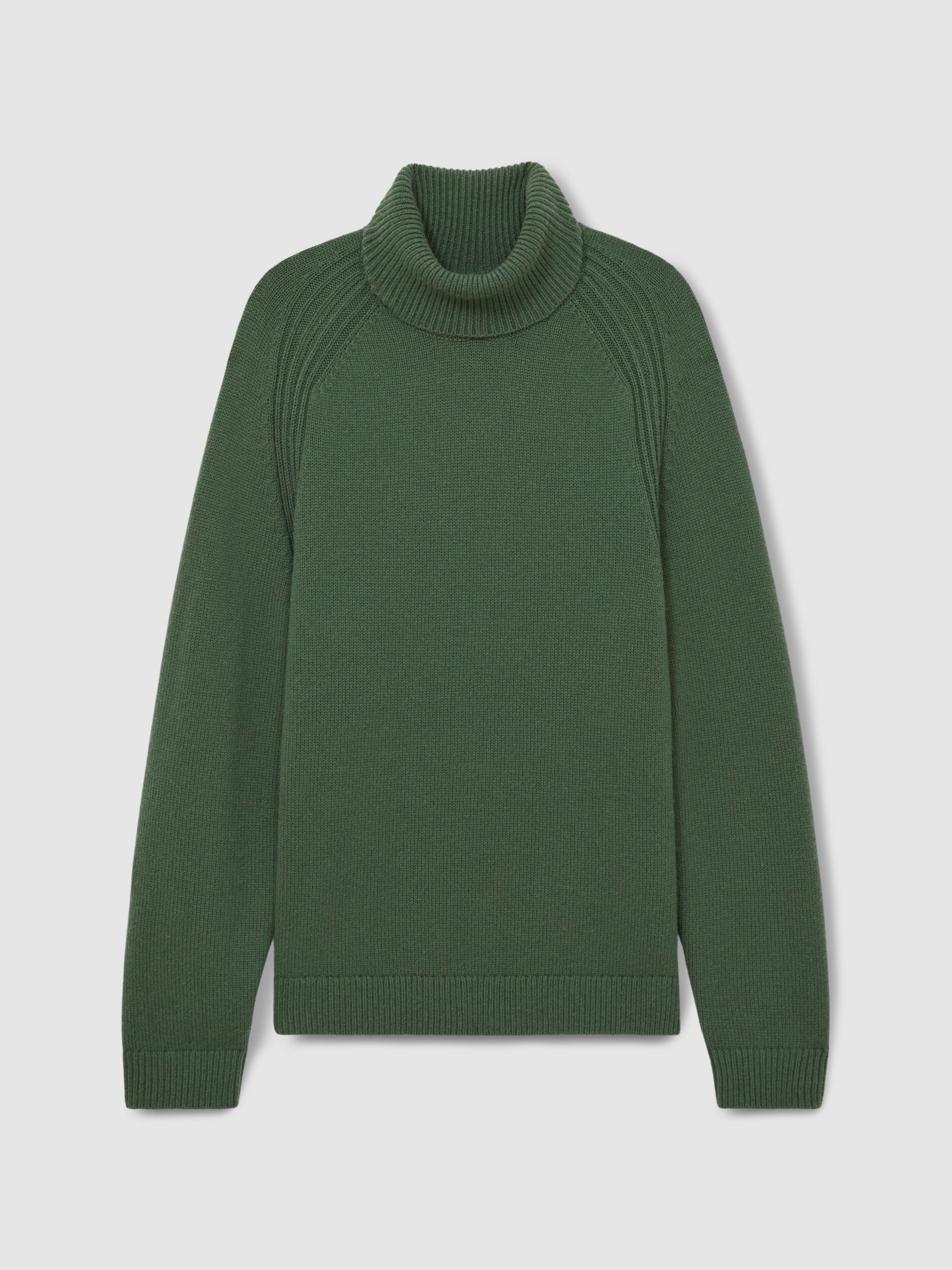Wool-Blend Ridge-Seam Roll-Neck Jumper in Green Smoke - Image 2 of 8