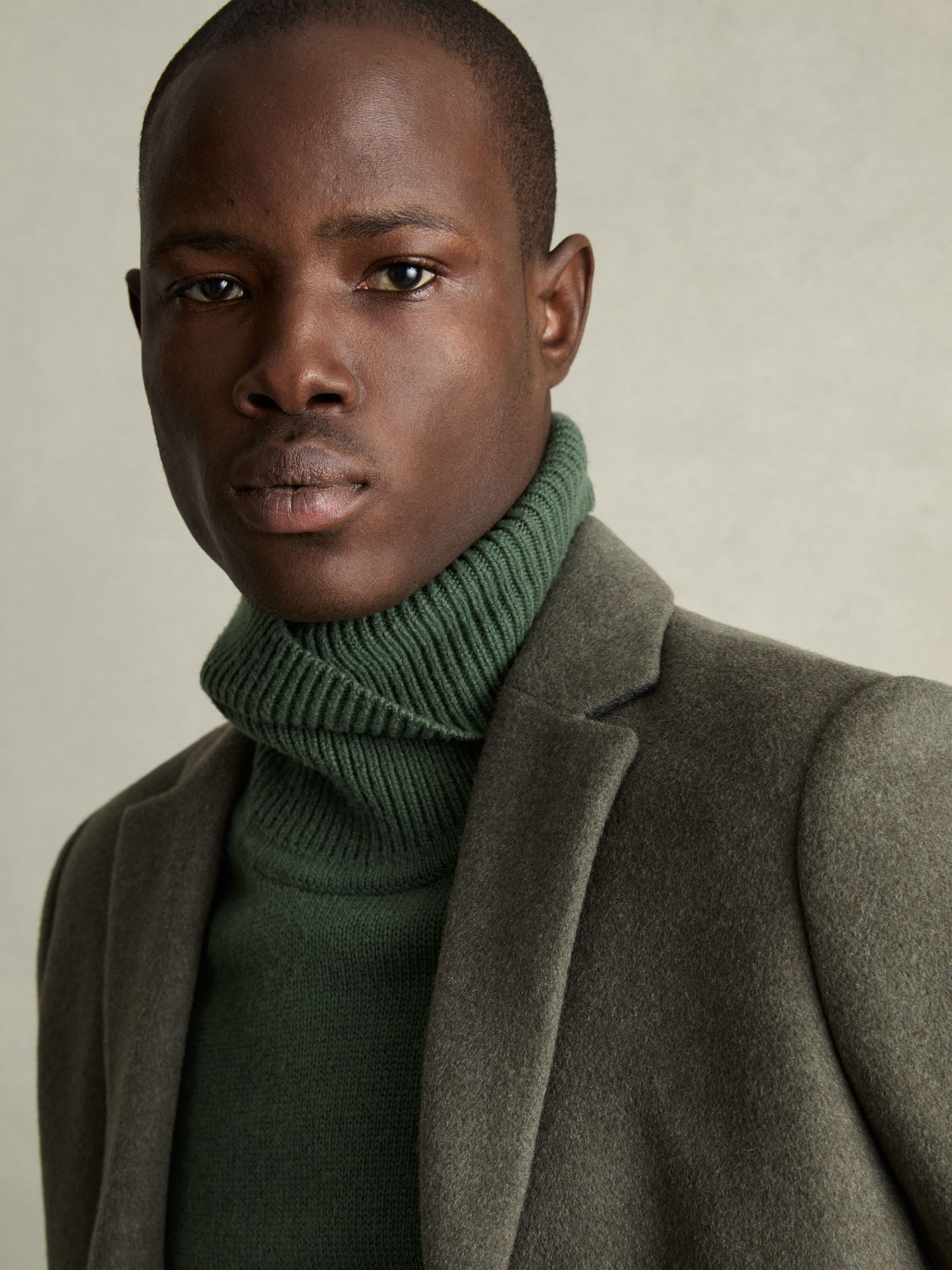 Reiss Wool-Blend Ridge-Seam Roll-Neck Jumper in Green Smoke | REISS