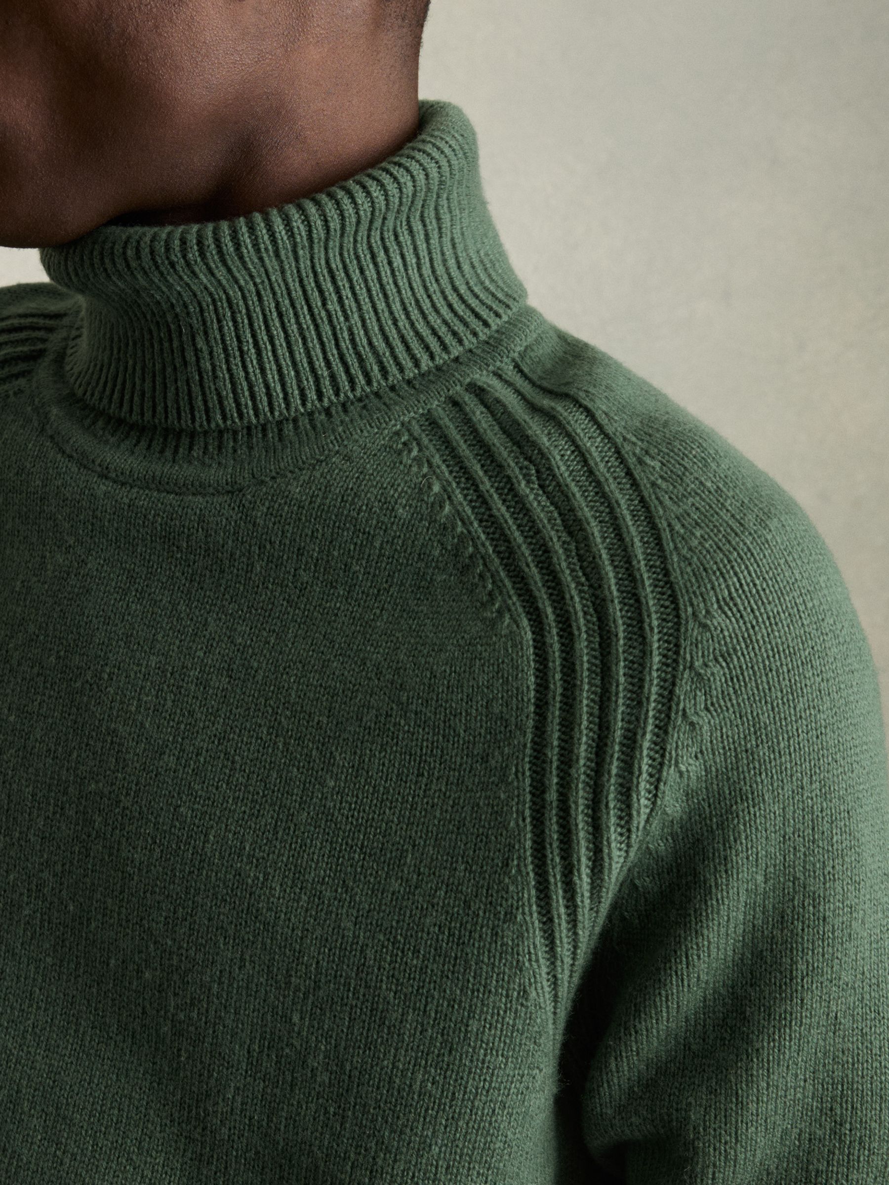 Reiss Wool-Blend Ridge-Seam Roll-Neck Jumper in Green Smoke | REISS