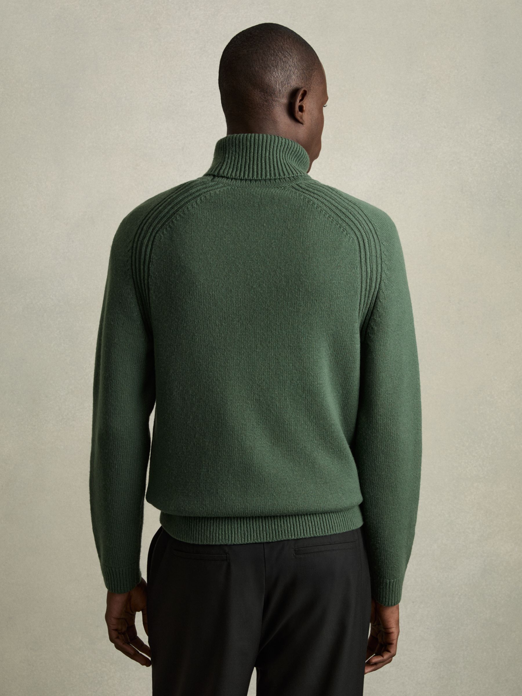 Wool-Blend Ridge-Seam Roll-Neck Jumper in Green Smoke - Image 6 of 8