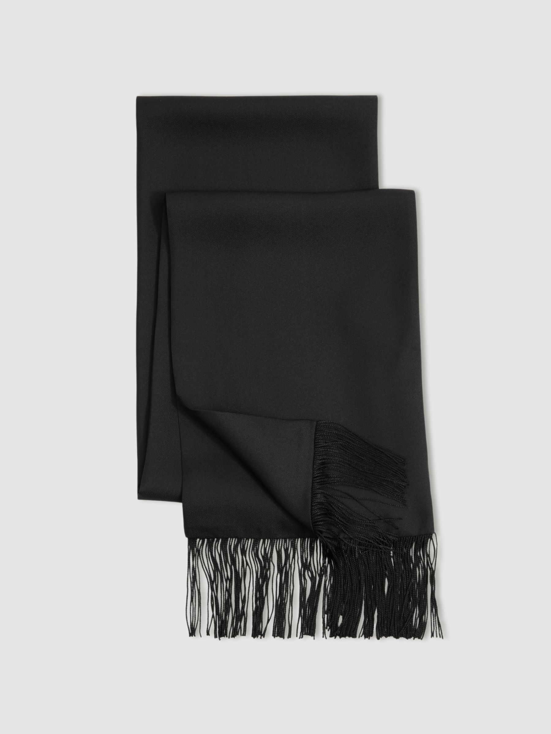 Silk Fringed Scarf in Black - Image 3 of 4