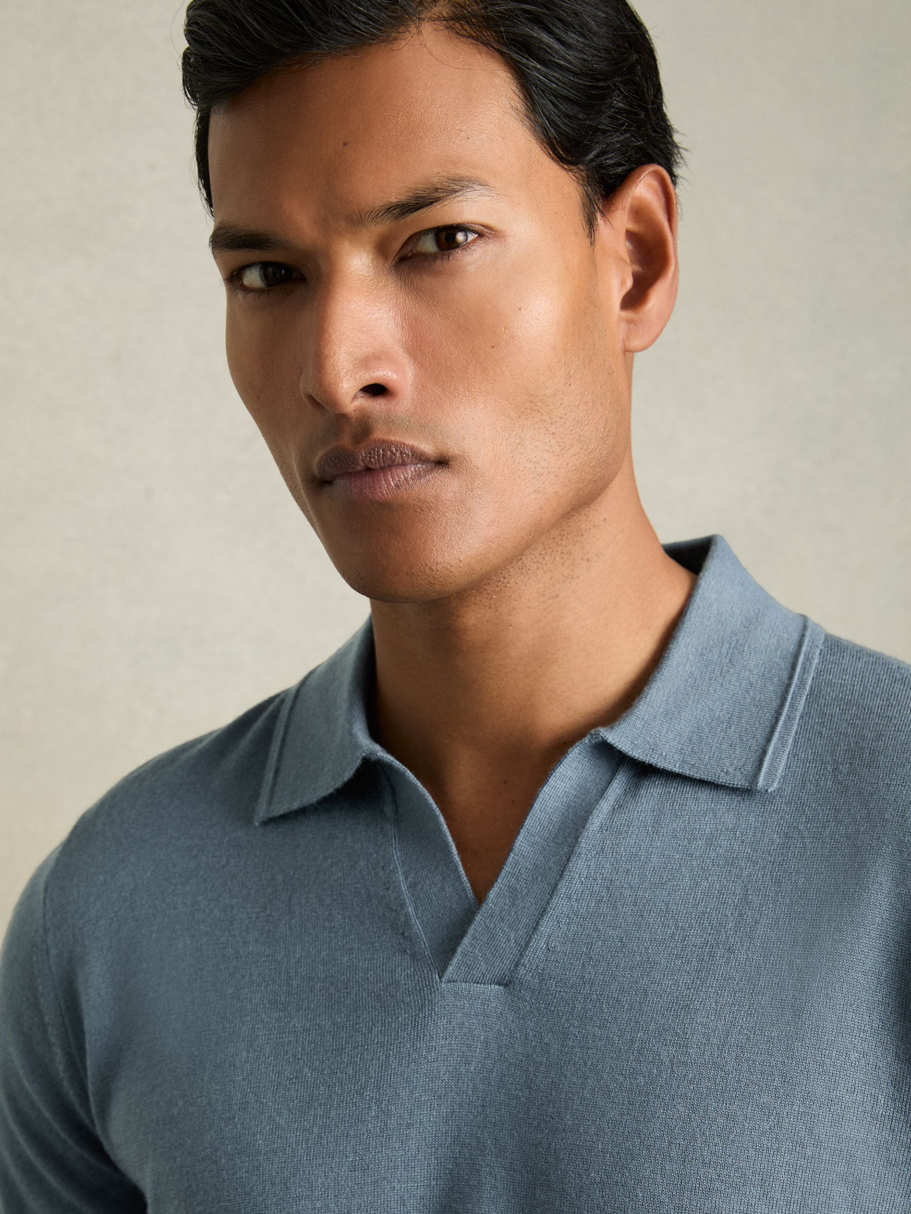 Wool Open-Collar Polo Shirt in Airforce Blue - image 4