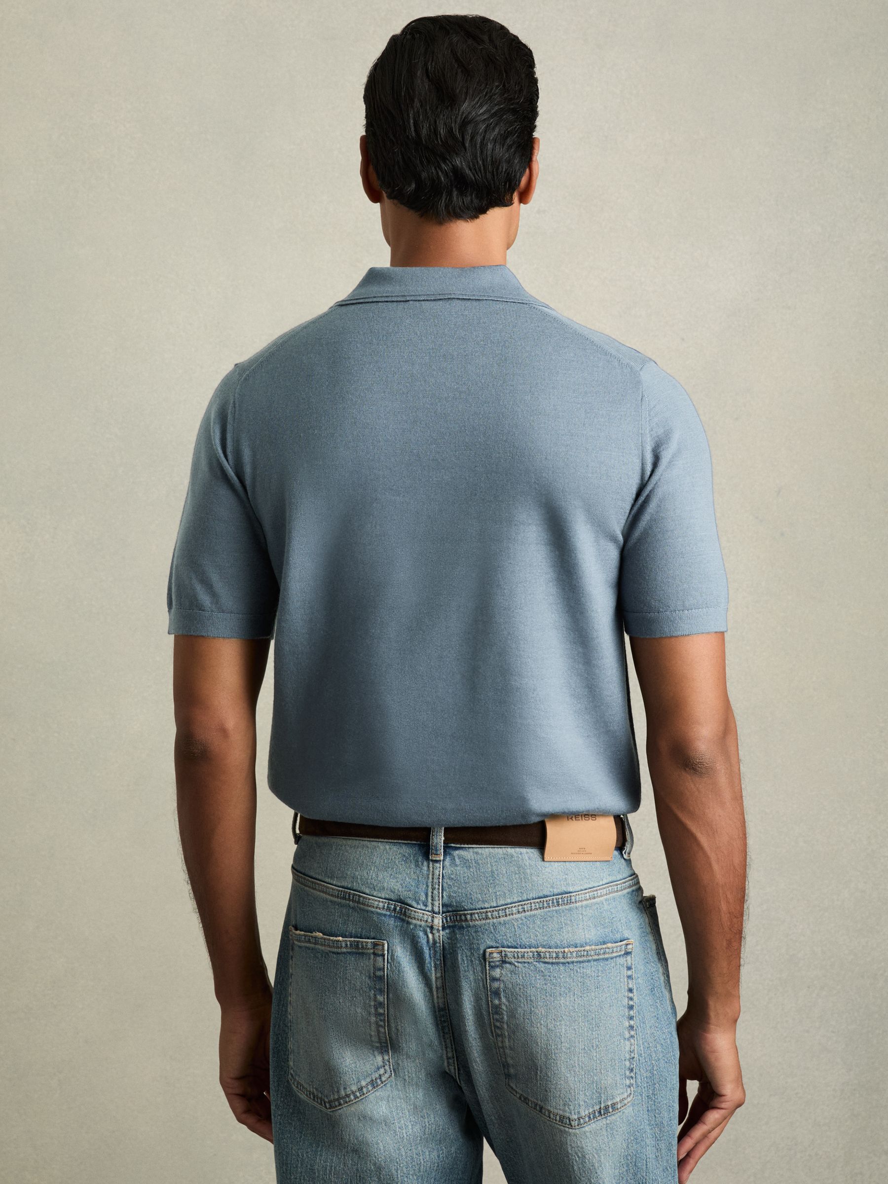 Wool Open-Collar Polo Shirt in Airforce Blue - image 5