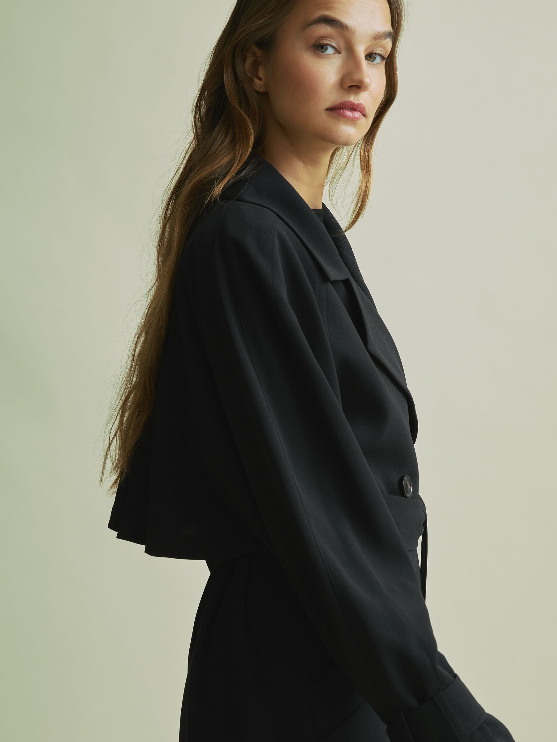 Florere Double Breasted Belted Trench Coat in Black - Image 5 of 7