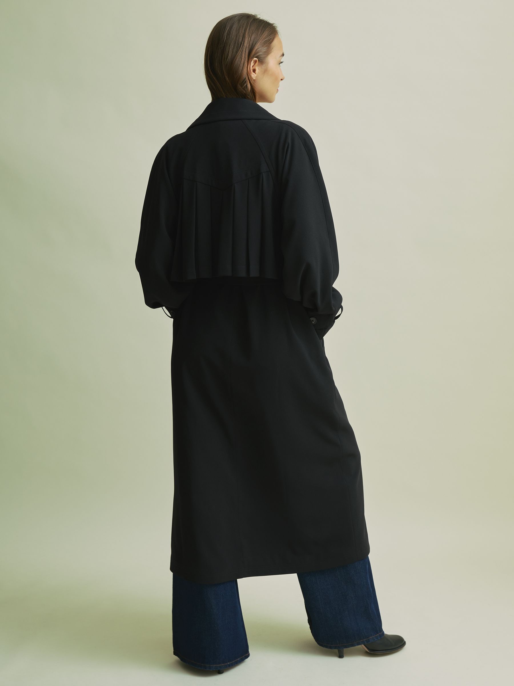 Florere Double Breasted Belted Trench Coat in Black - Image 6 of 7