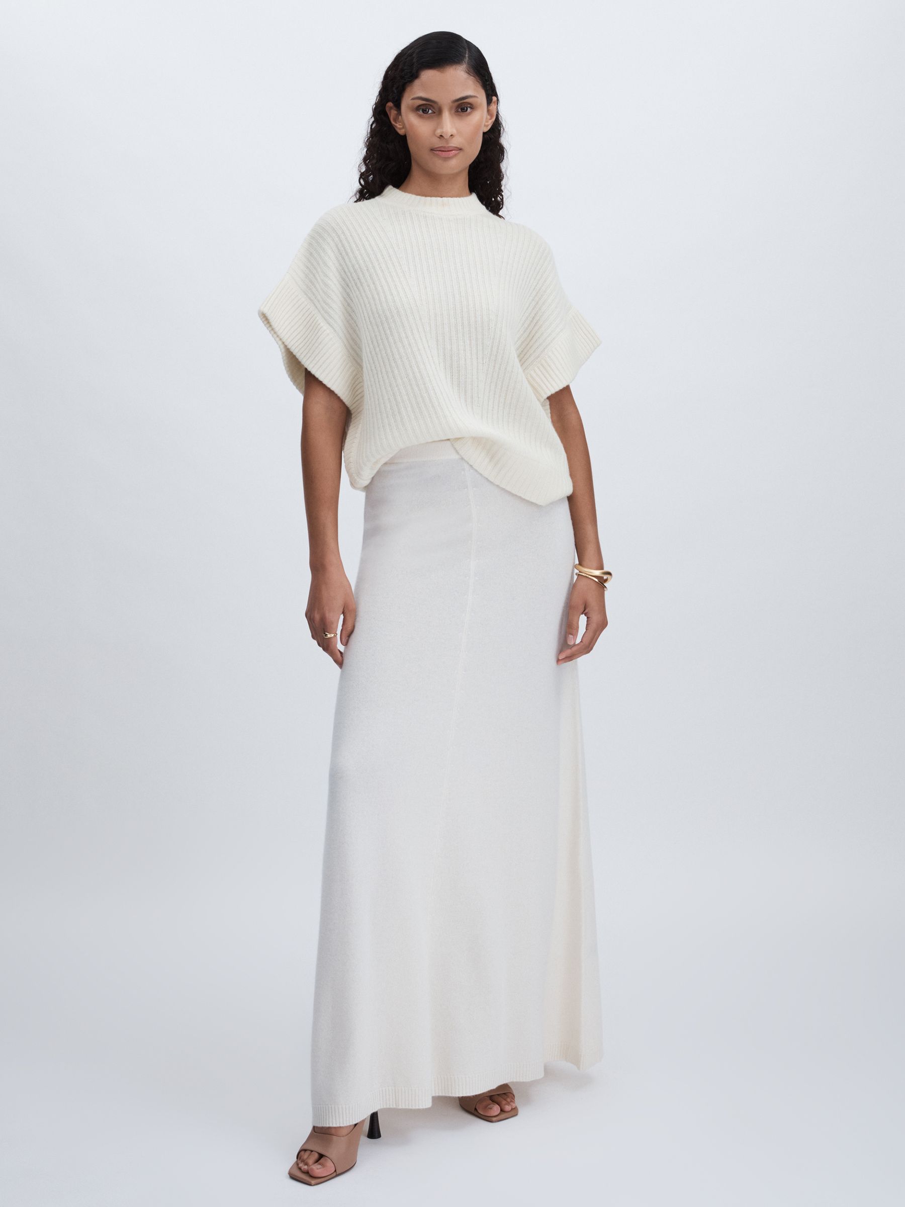 Wool Cashmere Ribbed Top in Cream - image 3