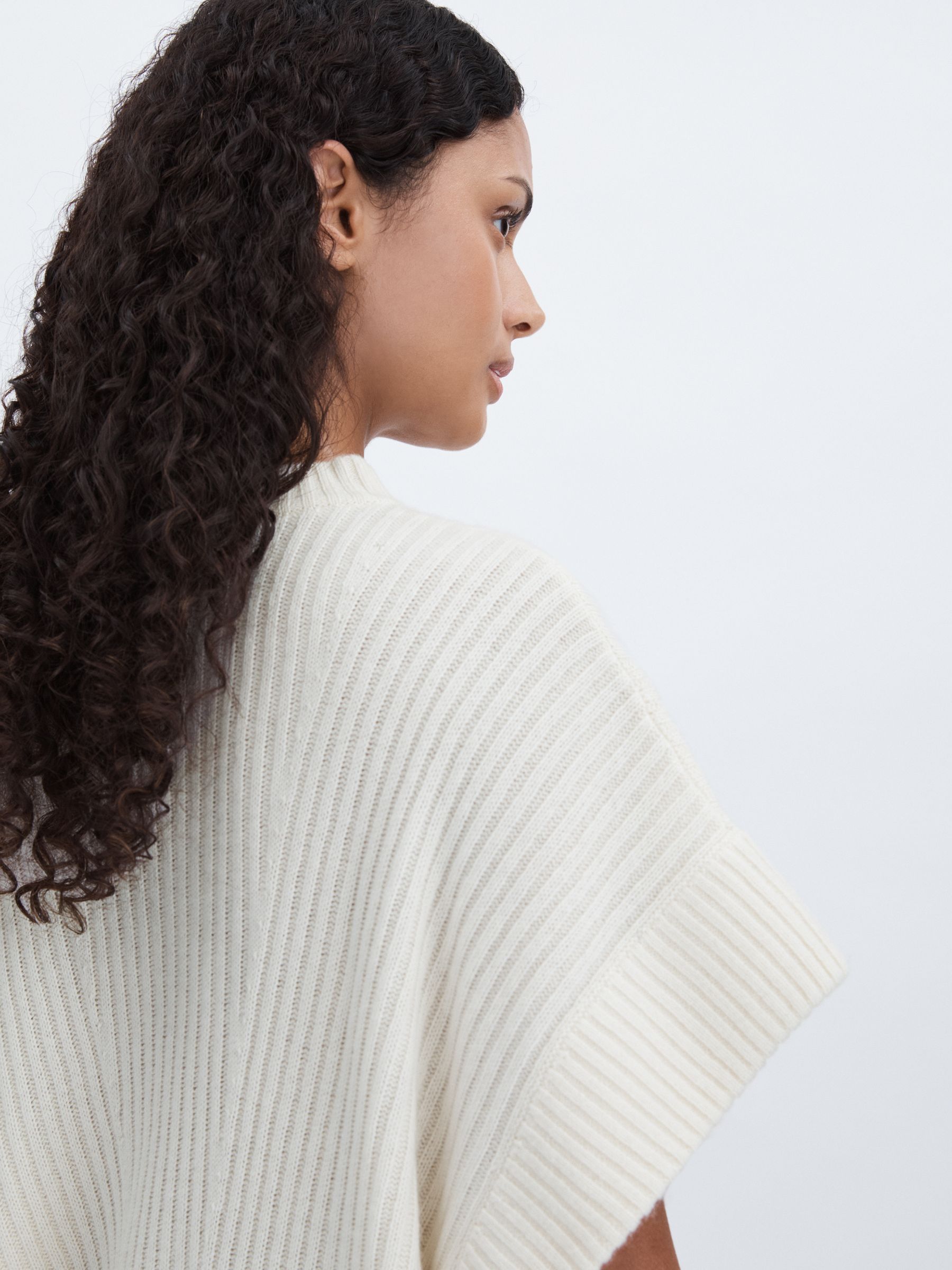 Wool Cashmere Ribbed Top in Cream - Image 4 of 6